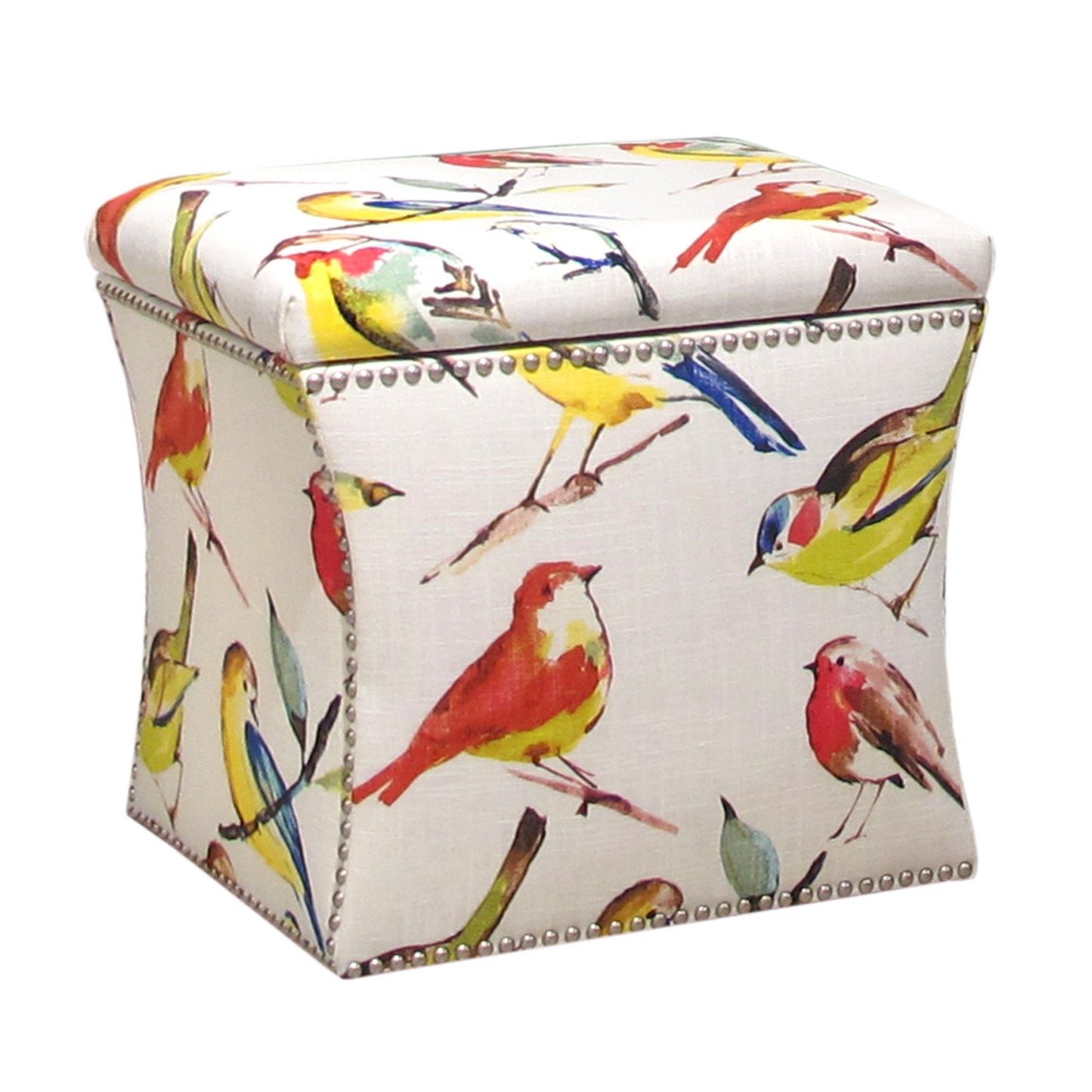 Skyline Furniture Square Nail Button Ottoman in Bird Watcher Summer