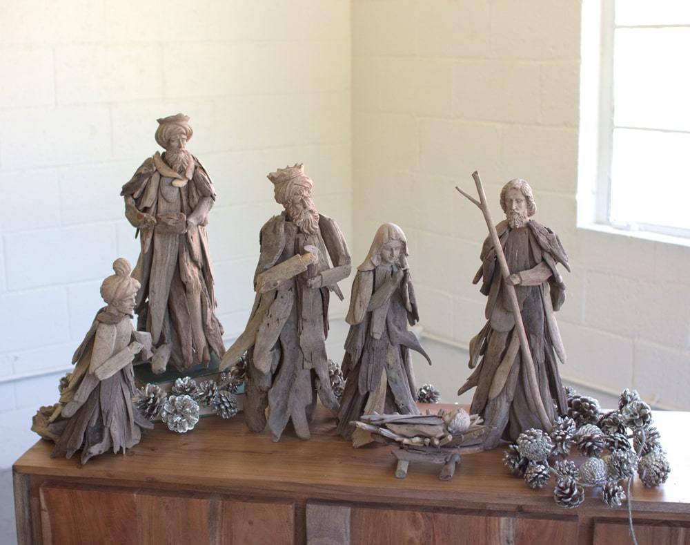 Kalalou Set Of 6 Reclaimed Driftwood Nativity Set