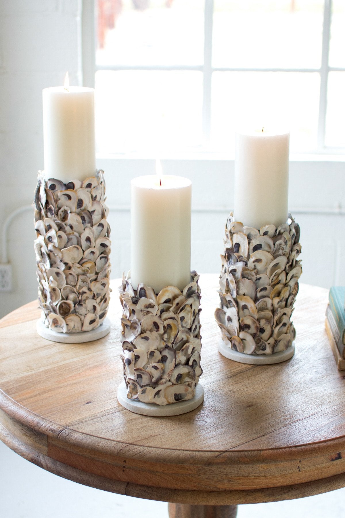 Kalalou Oyster Shell Pillar Candle Holders - Set Of 3