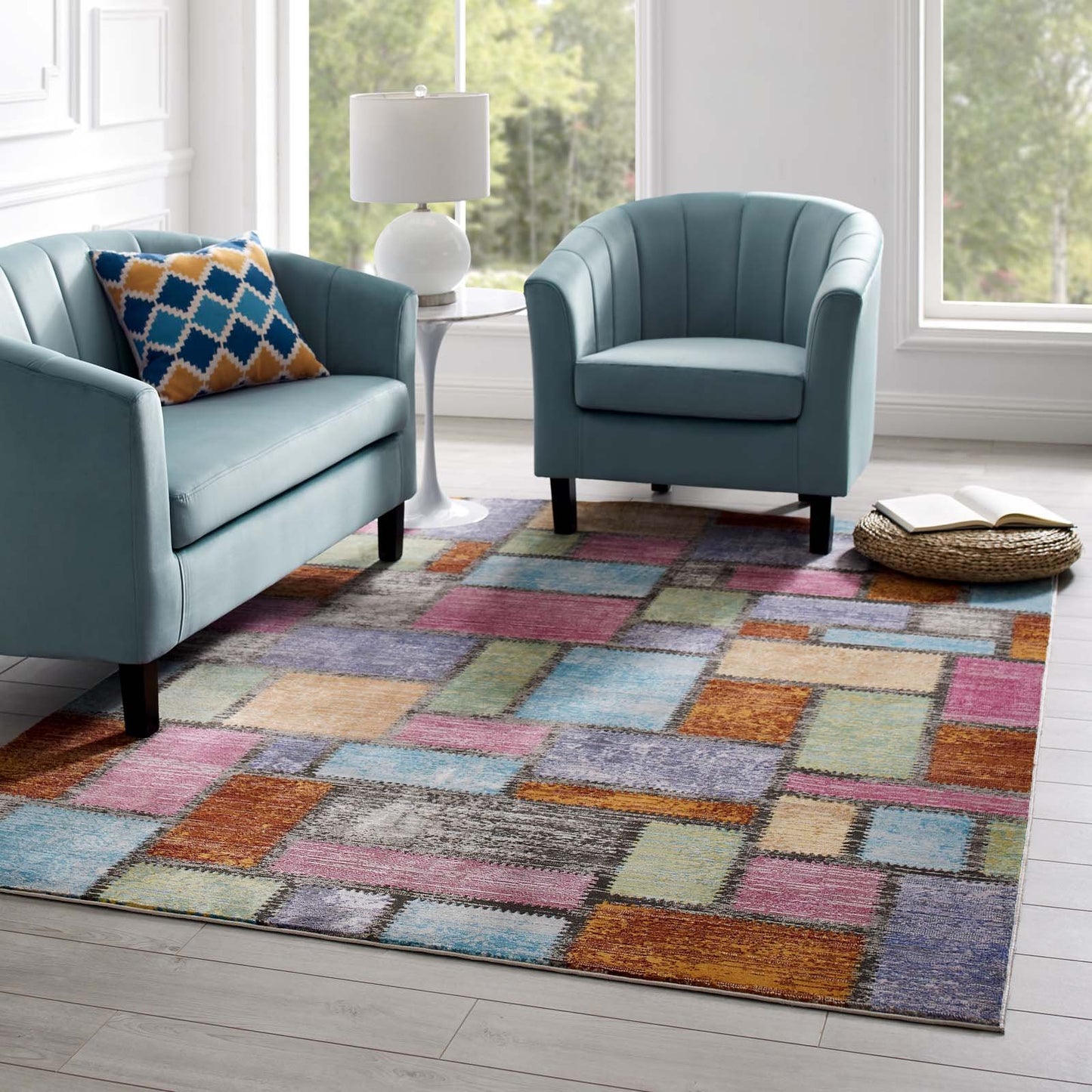 Modway Success Nyssa Abstract Geometric Mosaic 5x8 Area Rug Multicolored