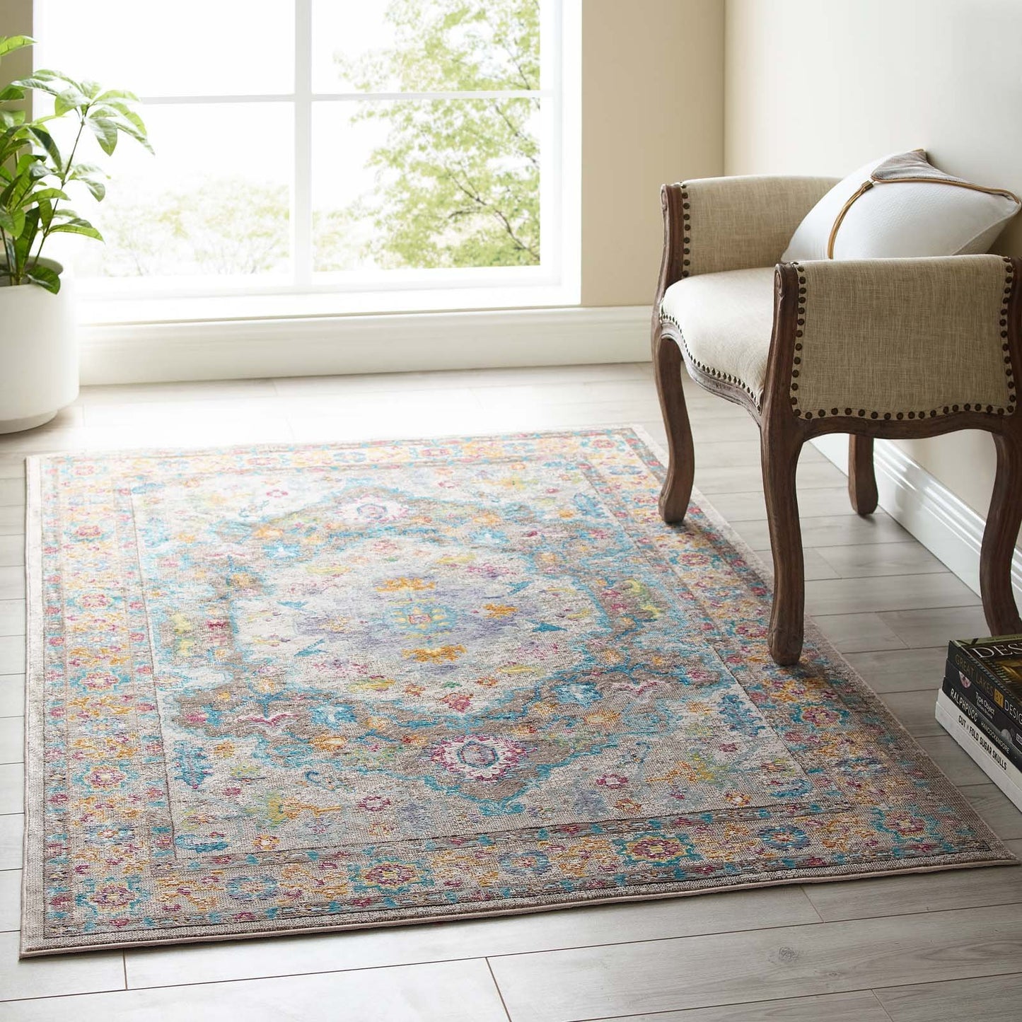 Modway Success Anisah Distressed Vintage Floral Persian Medallion 4x6 Area Rug