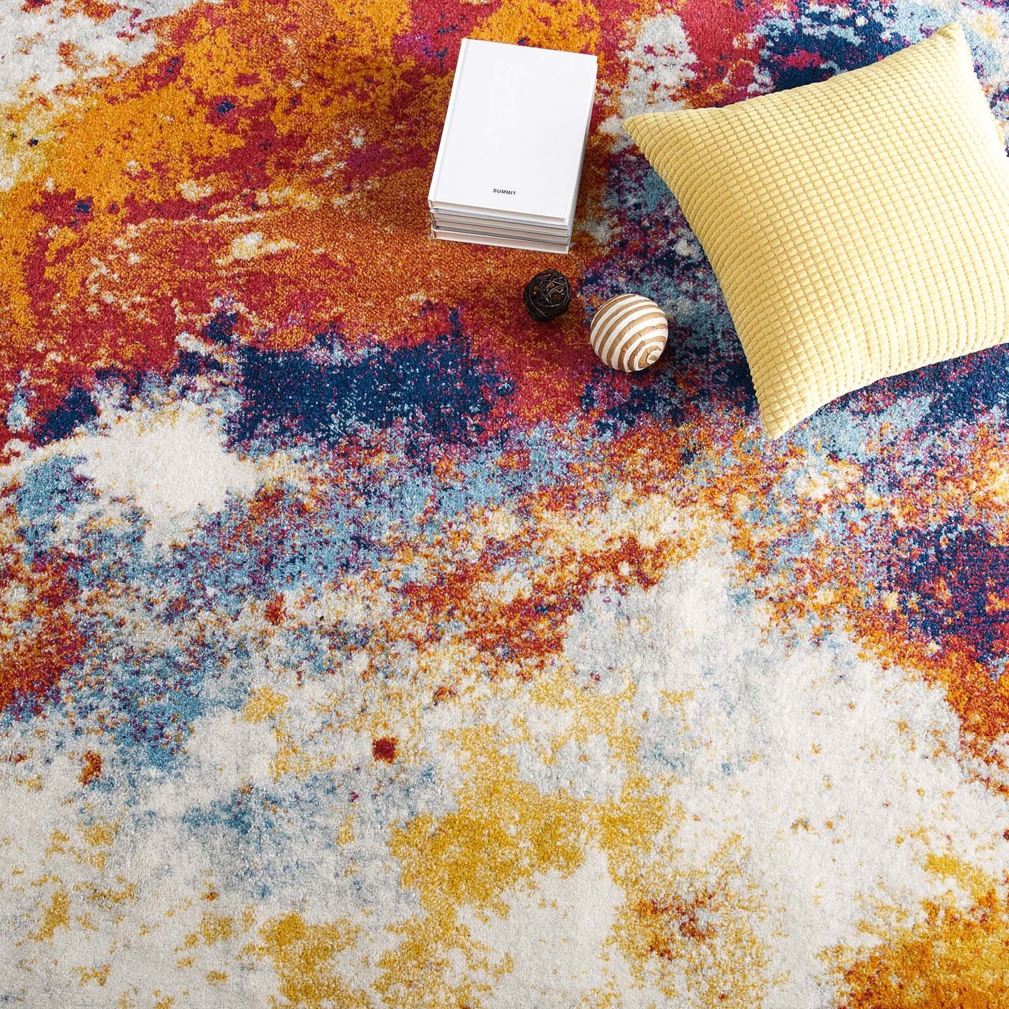 Modway Entourage Adeline Contemporary Modern Abstract 5x8 Area Rug Red, Orange, Yellow, Blue, Ivory