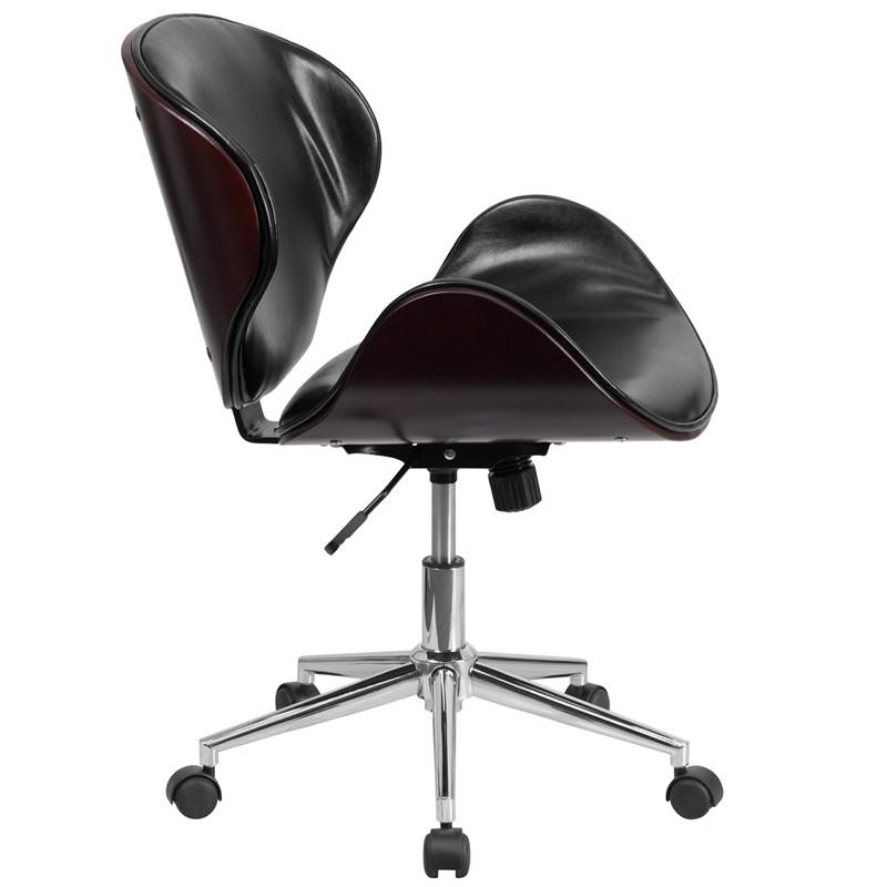 Flash Furniture Mid-Back Mahogany Wood Swivel Conference Chair In Black Leather
