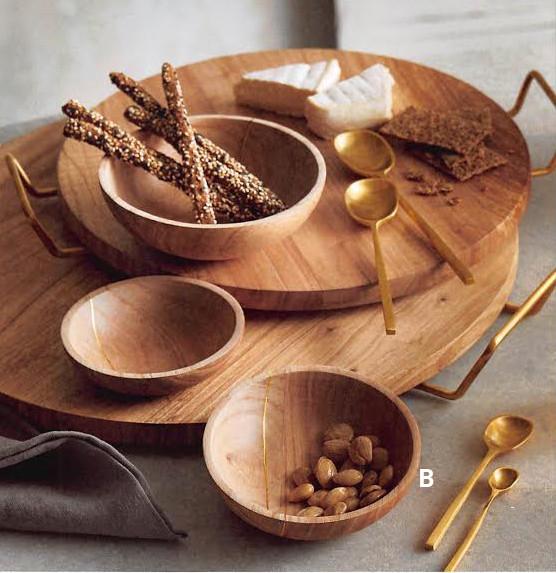 Roost Brass Inley Teak Bowls - 3 Pcs/Set Of 2