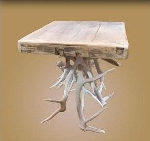 Antlerworx Elk End Table Sun Bleached Finish (ET-11SB)