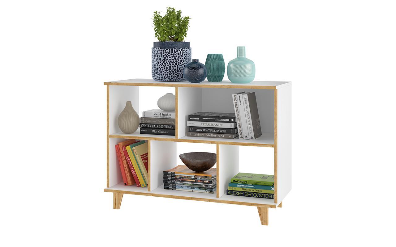 Manhattan Comfort Minetta 5-Shelf Mid Century Low Bookcase