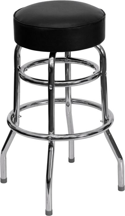 Flash Furniture Double Ring Chrome Barstool With Black Seat