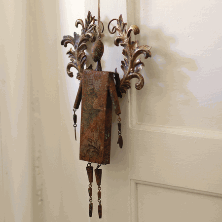 Kalalou Rustic Metal Angel Bell Ornament - Set Of 2