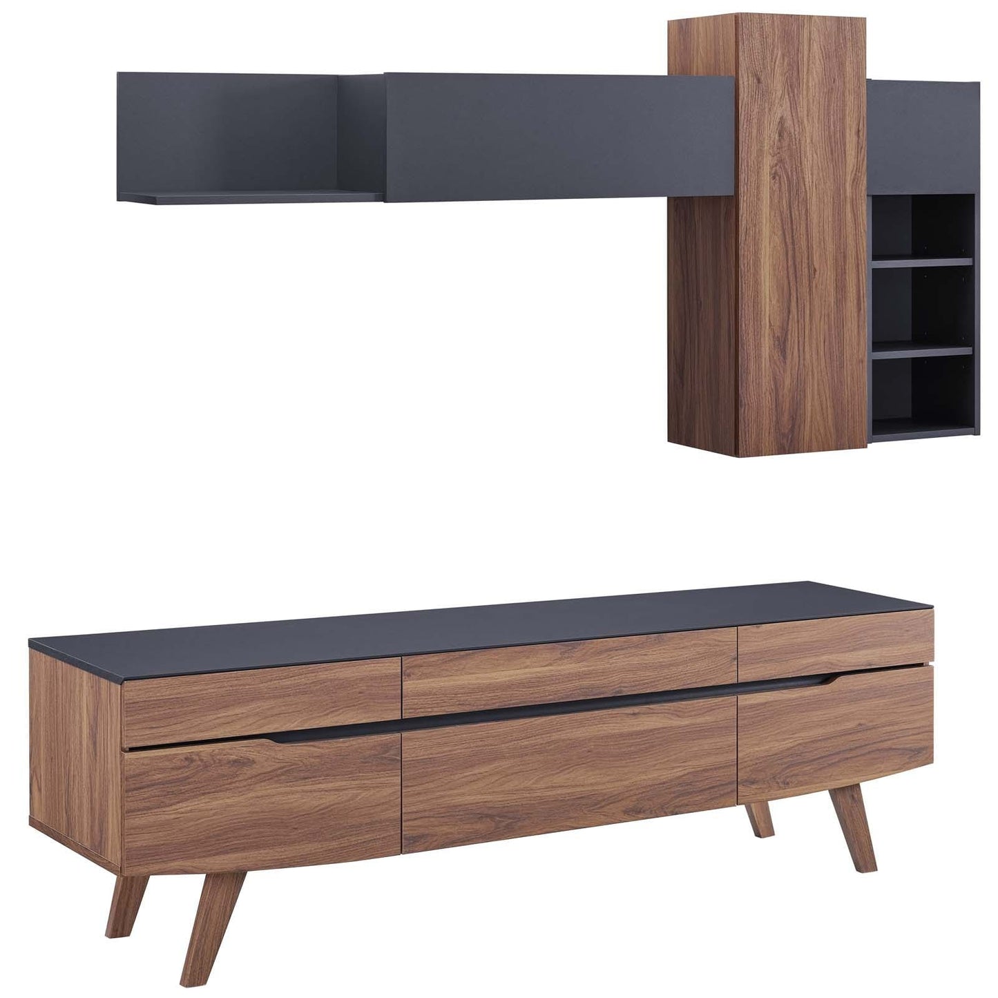 Modway Scope 2 Piece Entertainment Center in Walnut Gray | TV Stands | Modishstore-9