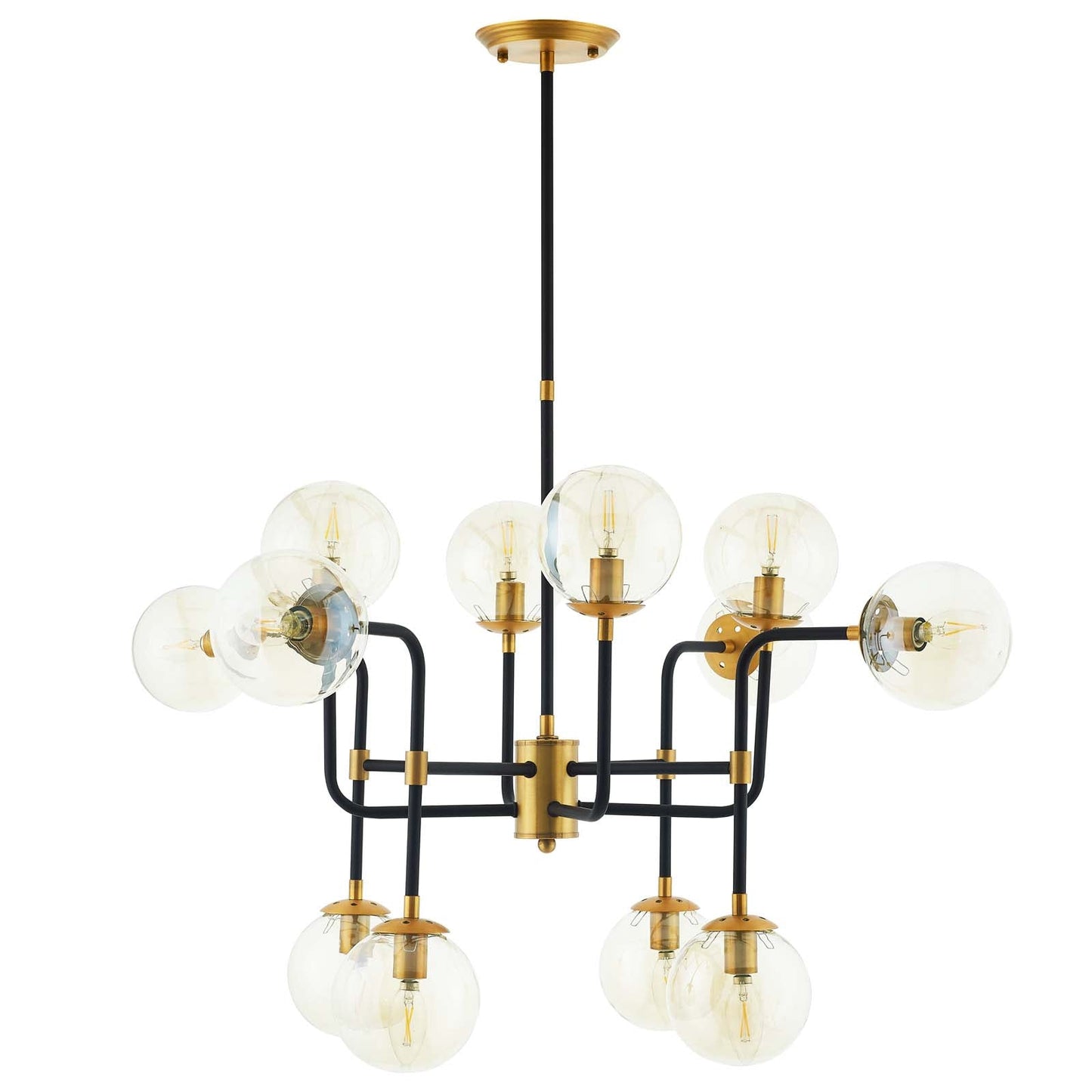Ambition Amber Glass And Antique Brass 12 Light Pendant Chandelier By Modway - EEI-2884 | Chandeliers - 2