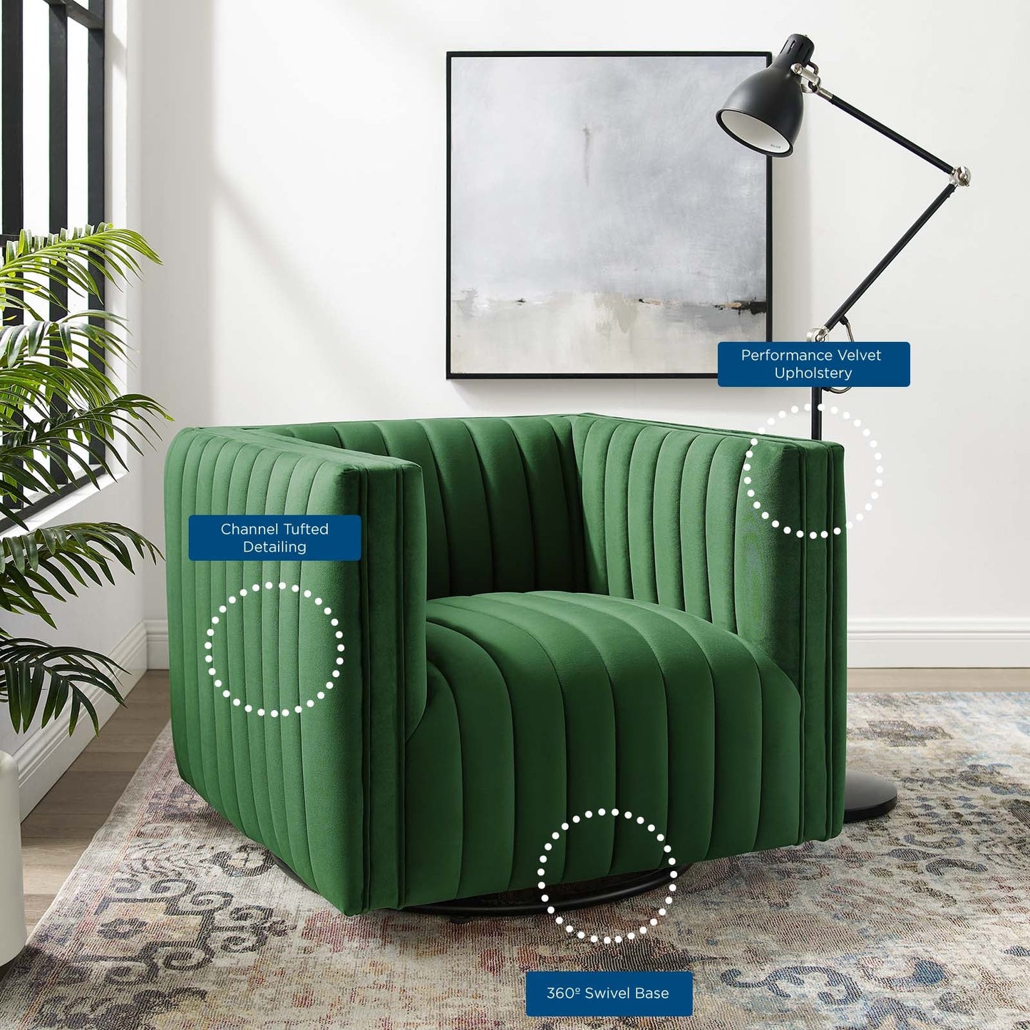 Conjure Channel Tufted Performance Velvet Swivel Armchair By Modway - EEI-3883 | Armchairs