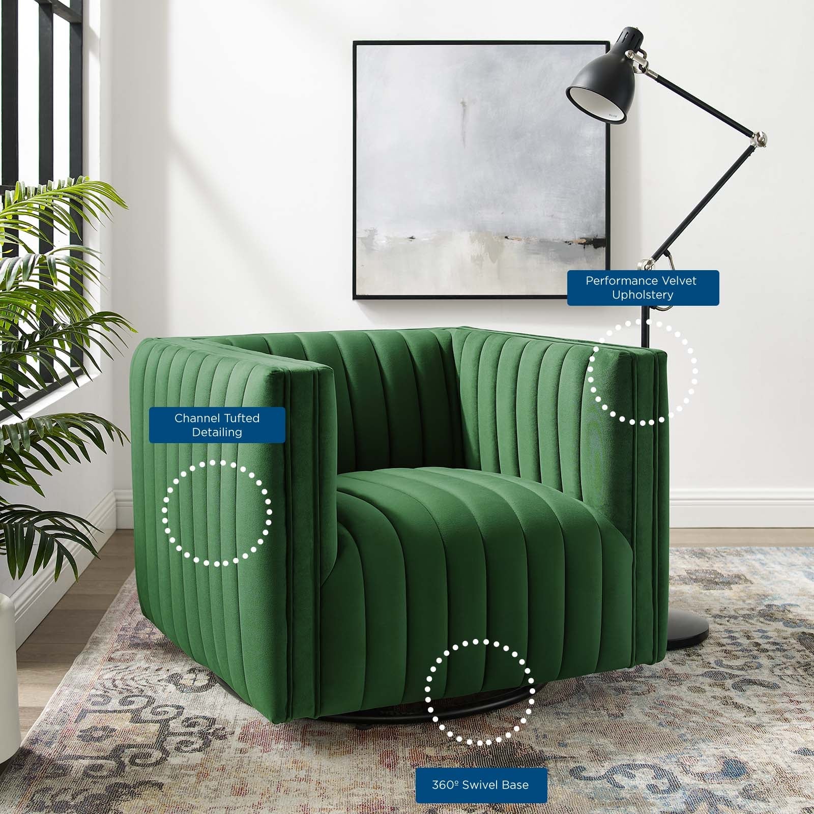 Conjure Channel Tufted Performance Velvet Swivel Armchair By Modway - EEI-3883 | Armchairs