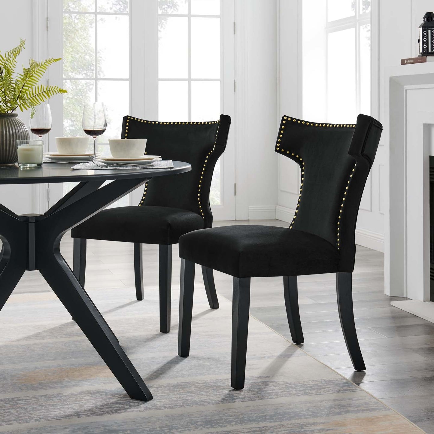 Curve Performance Velvet Dining Chairs - Set of 2 By Modway | Dining Chairs