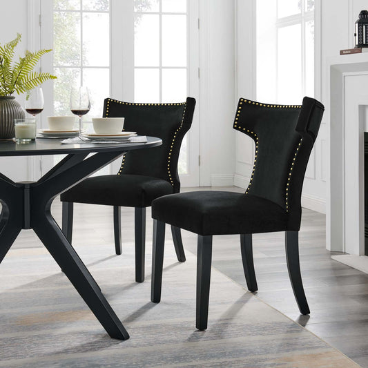 Curve Performance Velvet Dining Chairs - Set of 2 By Modway | Dining Chairs