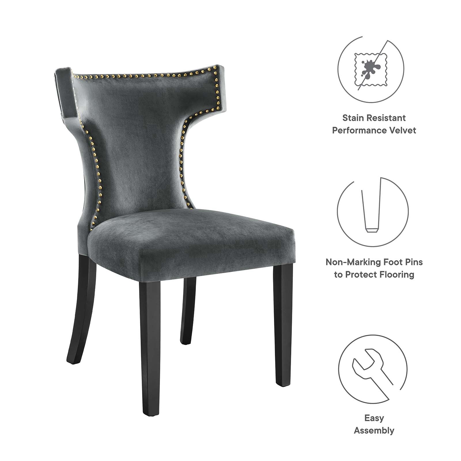 Curve Performance Velvet Dining Chairs - Set of 2 By Modway | Dining Chairs | 
