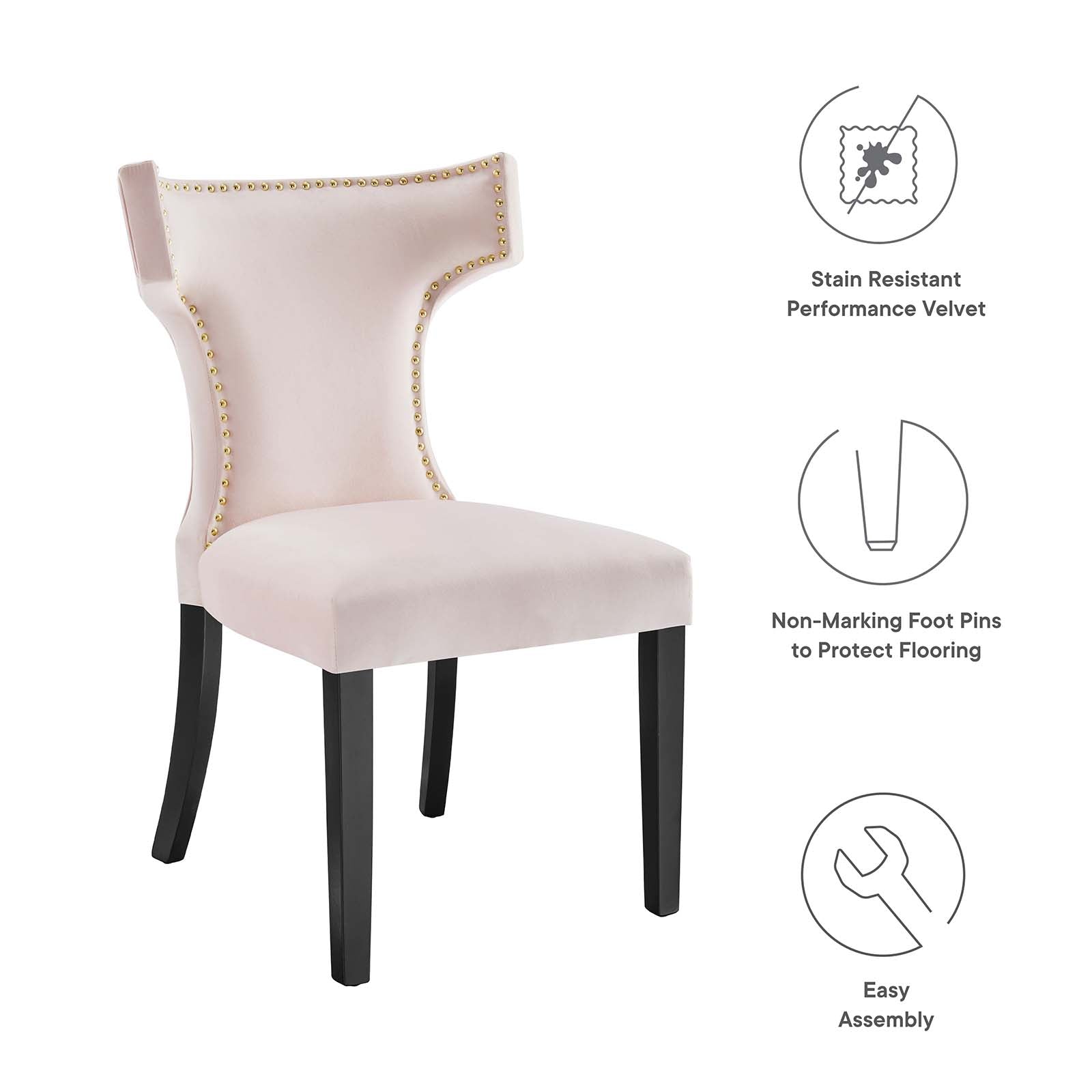 Curve Performance Velvet Dining Chairs - Set of 2 By Modway | Dining Chairs | 