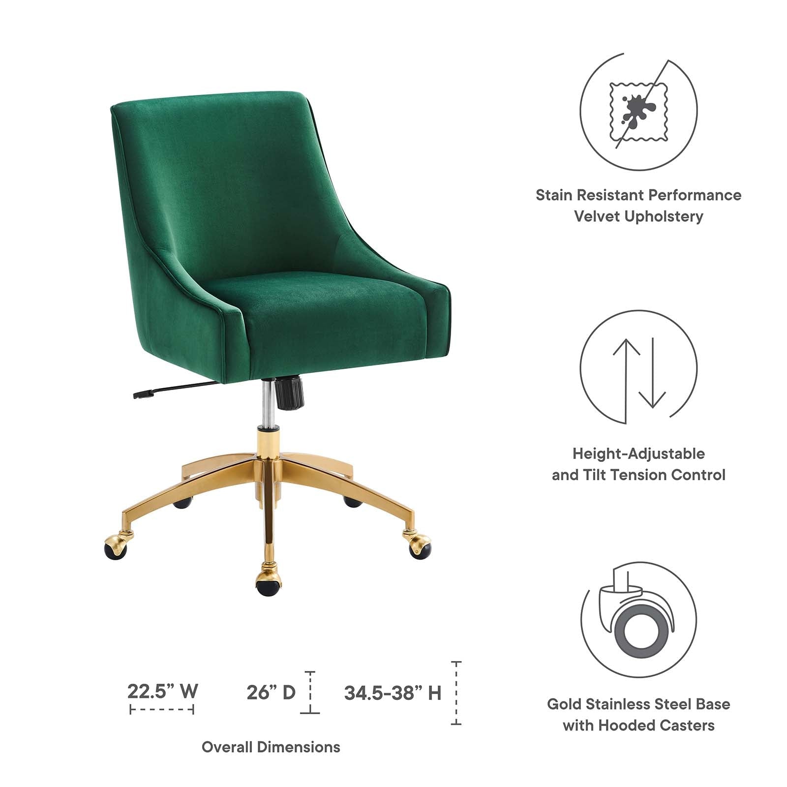 Discern Performance Velvet Office Chair By Modway - EEI-5079-GRN | Office Chairs |  Modishstore - 6