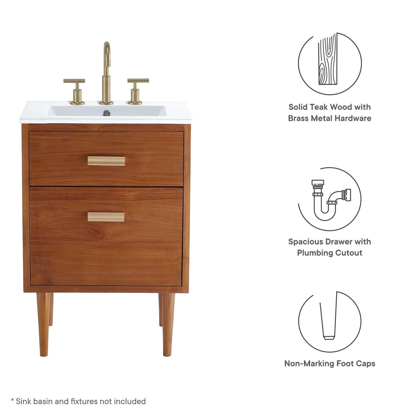 Cassia 24" Teak Wood Bathroom Vanity Cabinet (Sink Basin Not Included) By Modway - EEI-5082 | Bathroom Accessories - 8