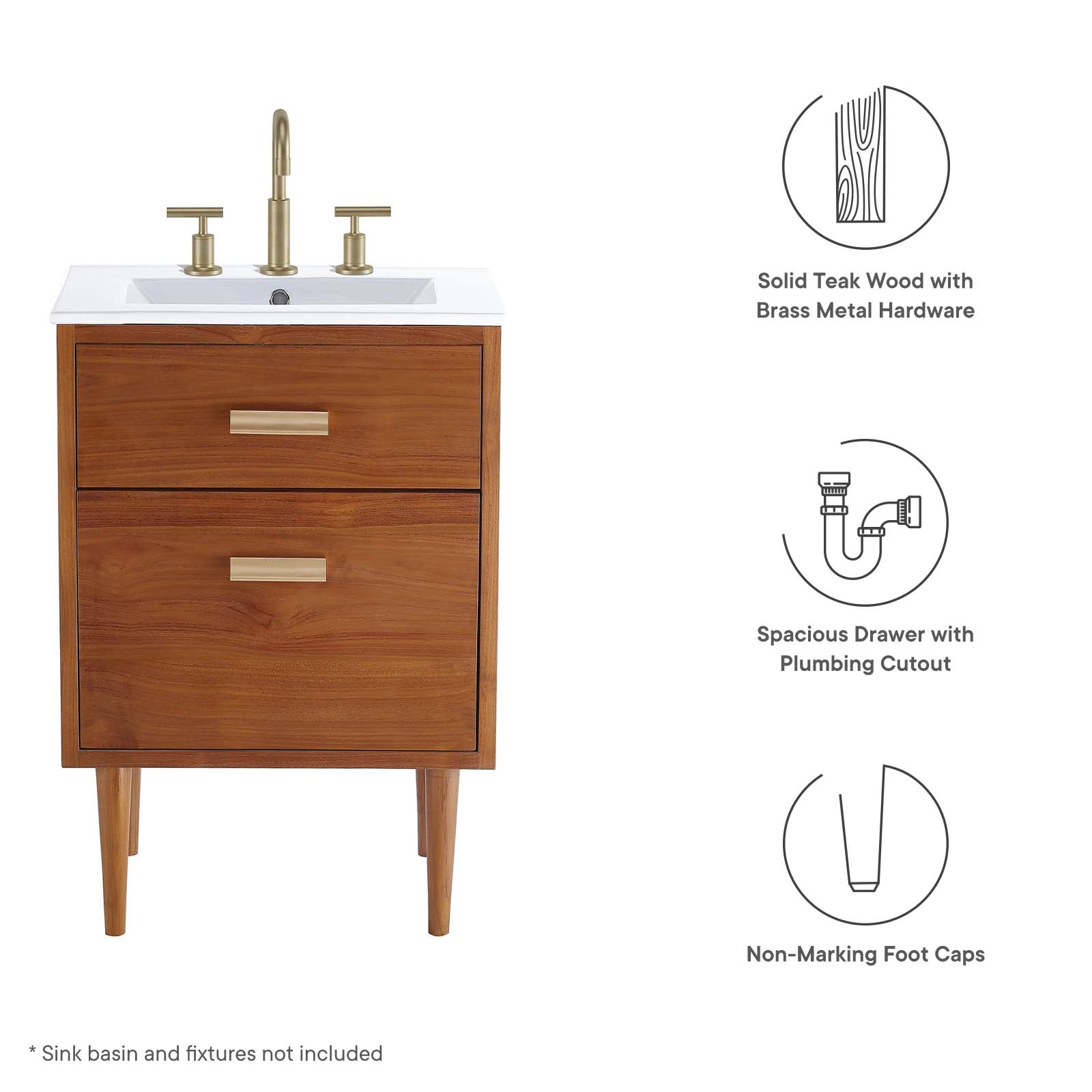 Cassia 24" Teak Wood Bathroom Vanity Cabinet (Sink Basin Not Included) By Modway - EEI-5082 | Bathroom Accessories - 8