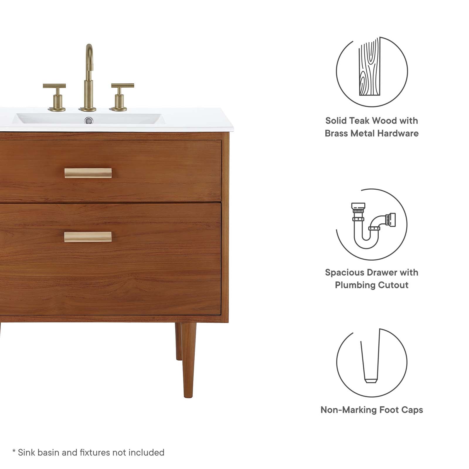 Cassia 36" Teak Wood Bathroom Vanity Cabinet (Sink Basin Not Included) By Modway - EEI-5083 | Bathroom Accessories - 8