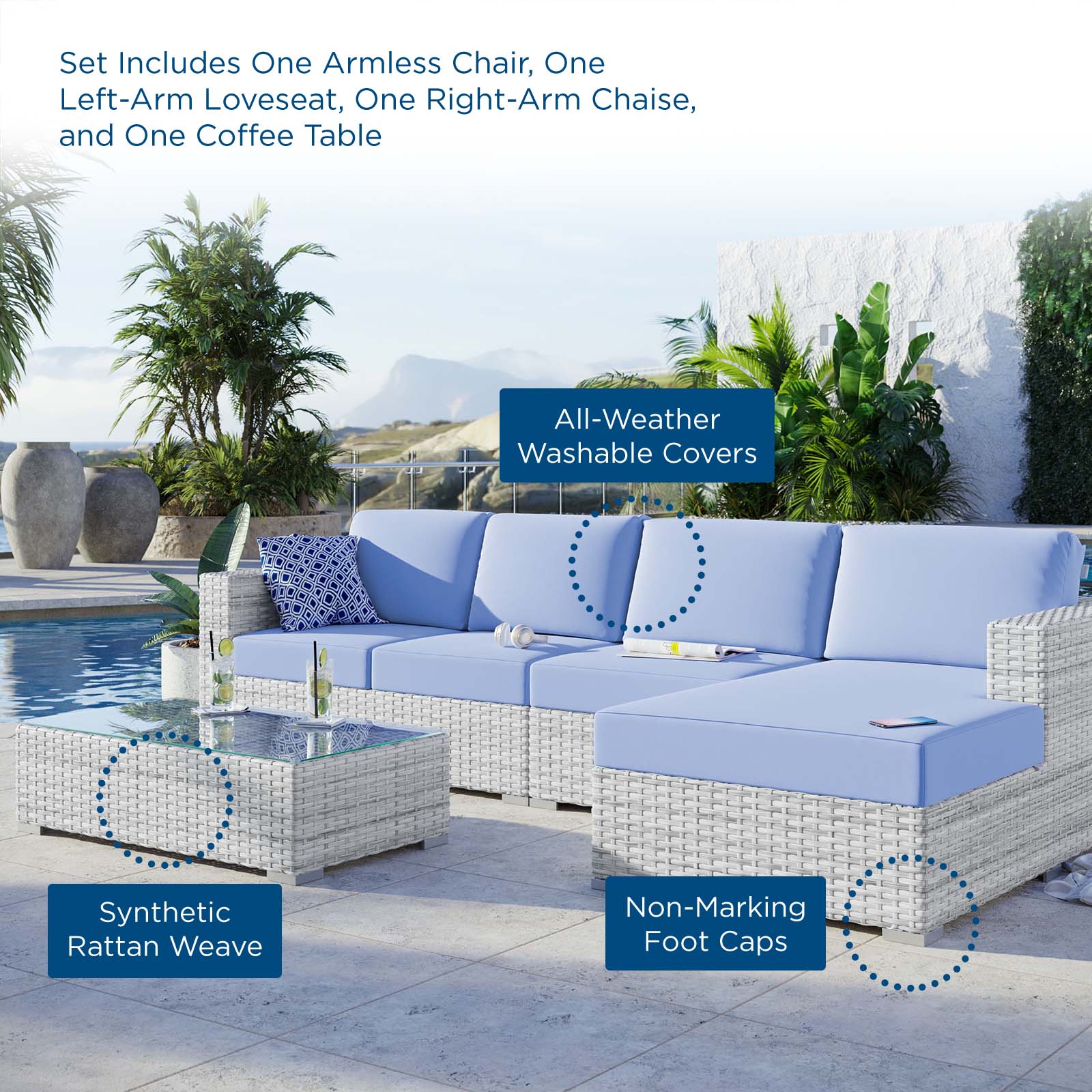 Convene 4-Piece Outdoor Patio Sectional Set By Modway - EEI-5445 | Outdoor Sofas, Loveseats & Sectionals - 13