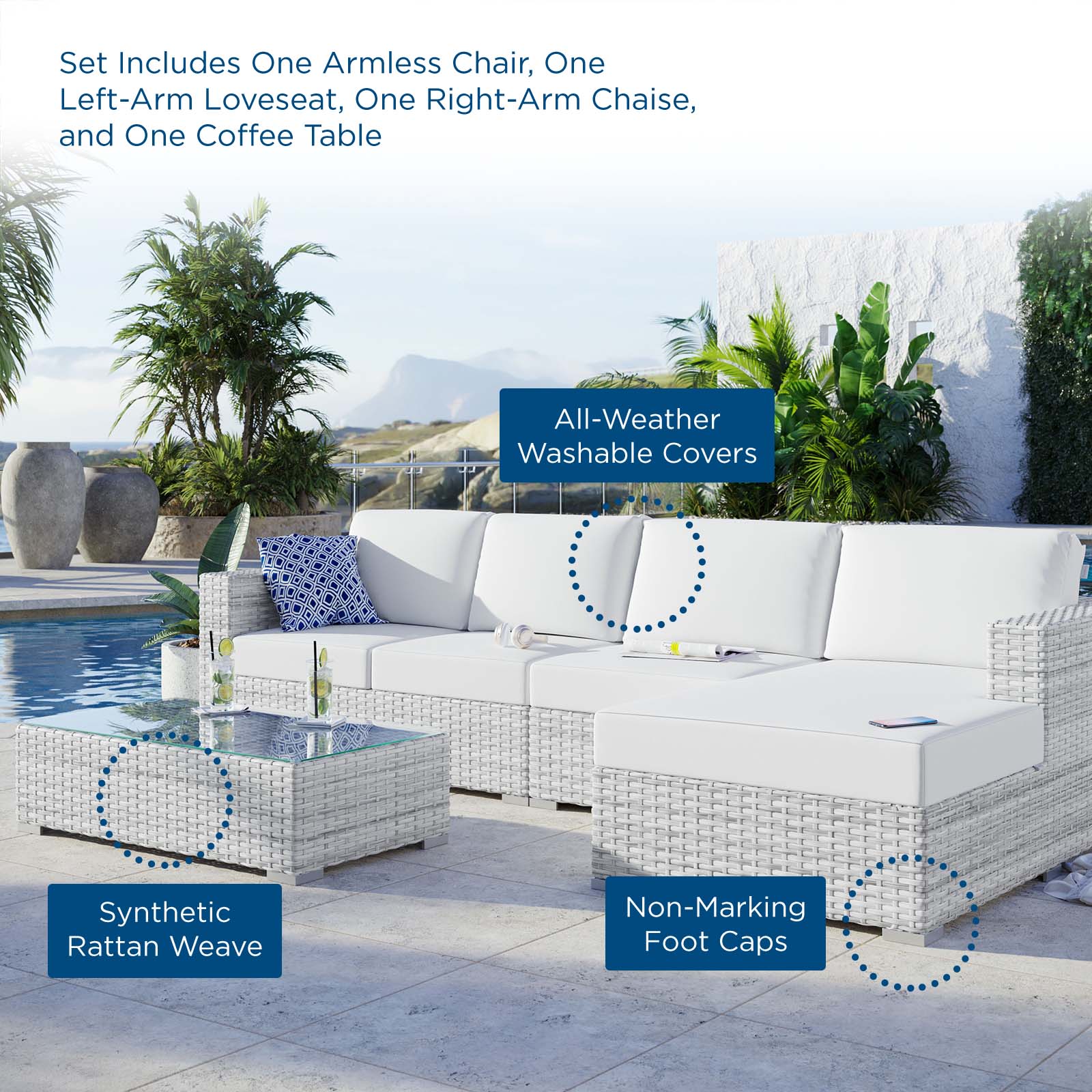 Convene 4-Piece Outdoor Patio Sectional Set By Modway - EEI-5445 | Outdoor Sofas, Loveseats & Sectionals - 28
