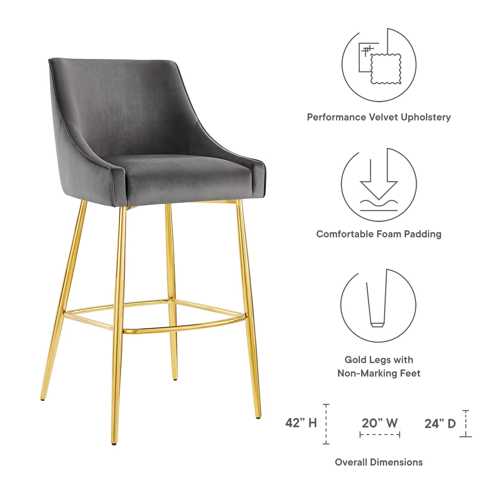 Discern Performance Velvet Bar Stool By Modway | Bar Stools | 