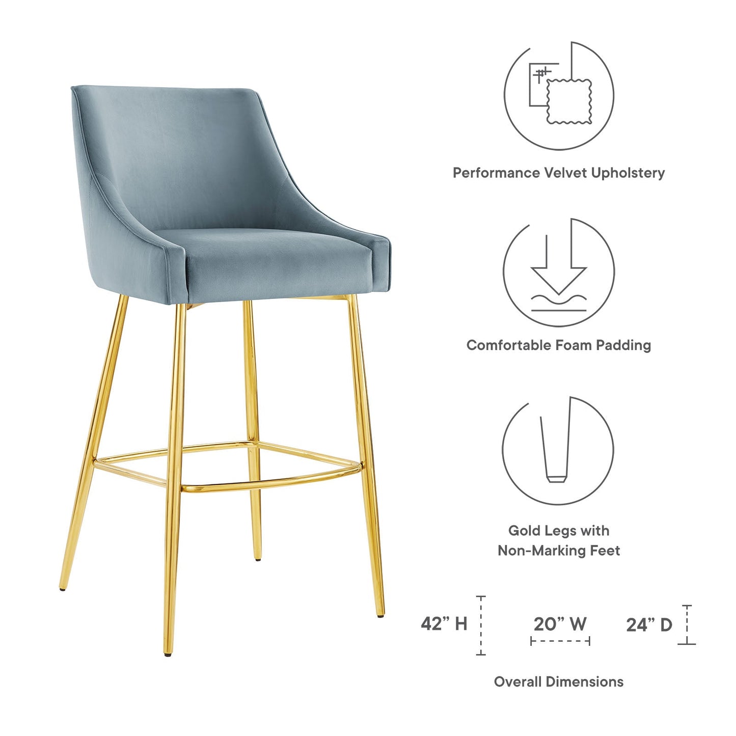 Discern Performance Velvet Bar Stool By Modway | Bar Stools | 