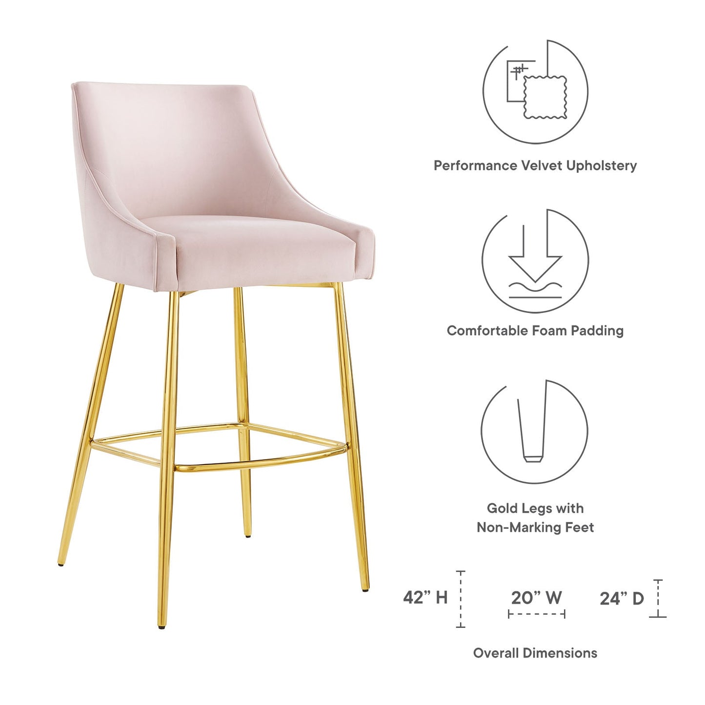 Discern Performance Velvet Bar Stool By Modway | Bar Stools | 