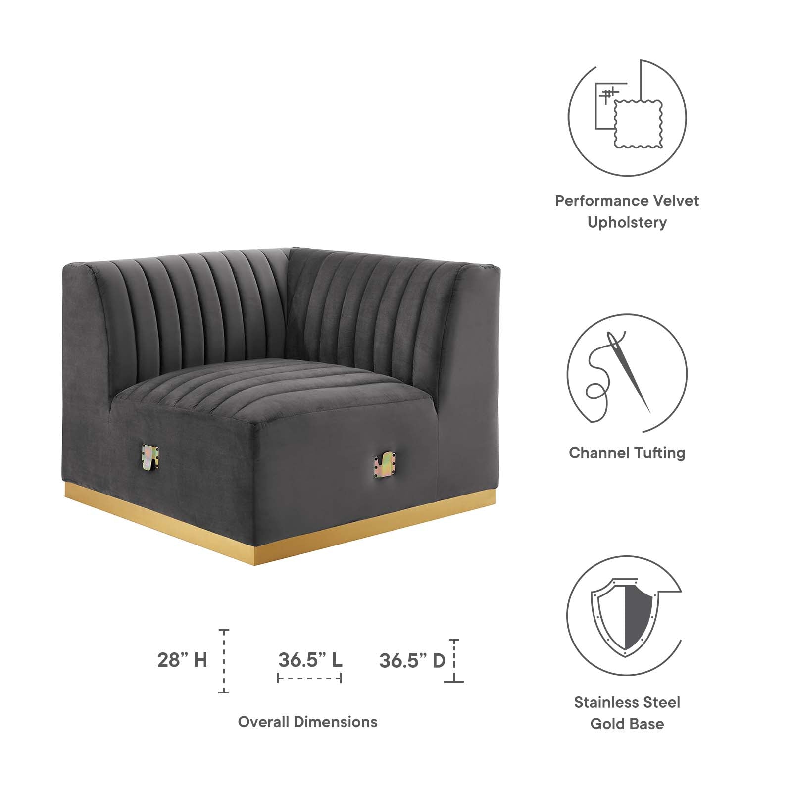 Conjure Channel Tufted Performance Velvet Left Corner Chair By Modway - EEI-5505 | Lounge Chairs - 18