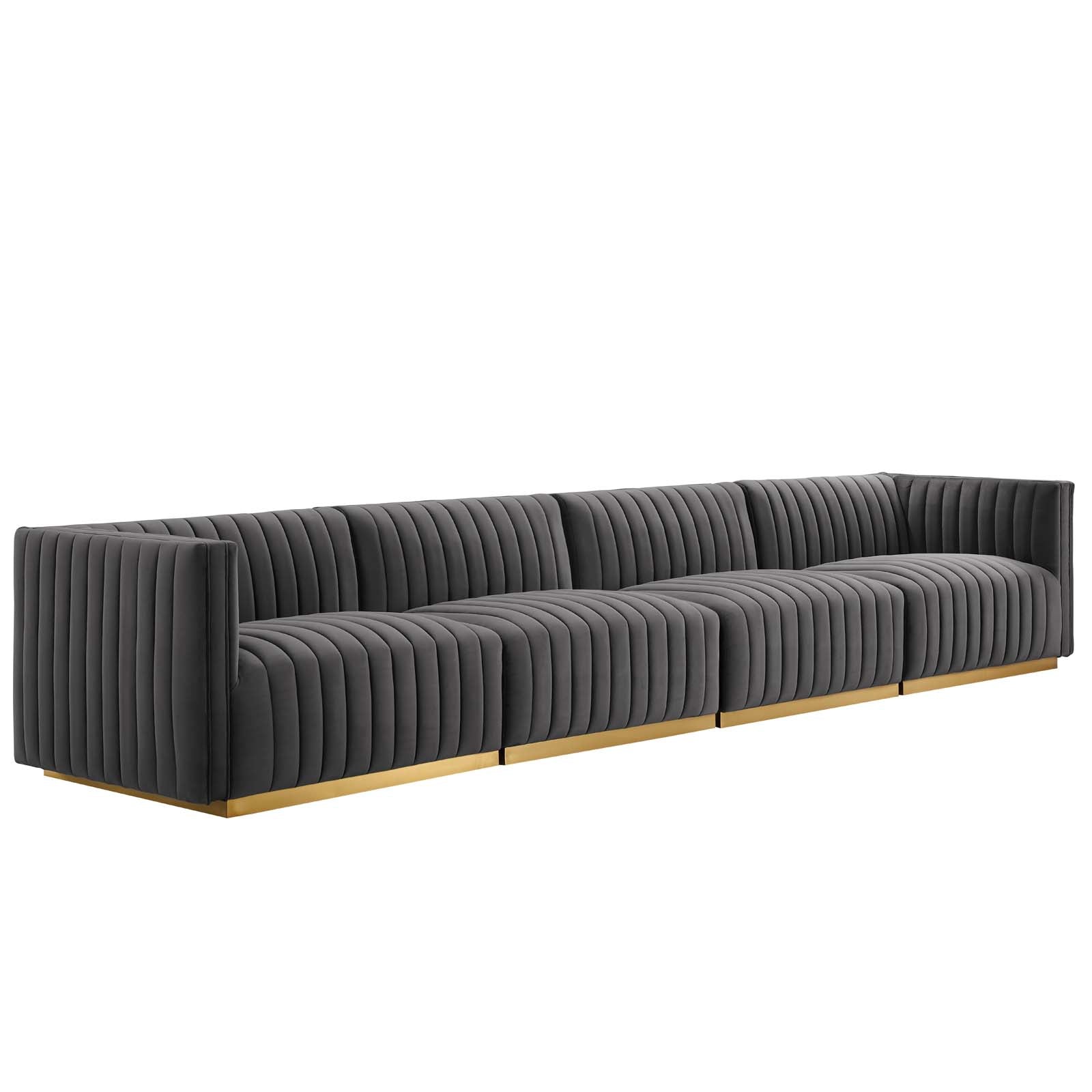 Conjure Channel Tufted Performance Velvet 4-Piece Sofa By Modway - EEI-5845 | Sofas - 27