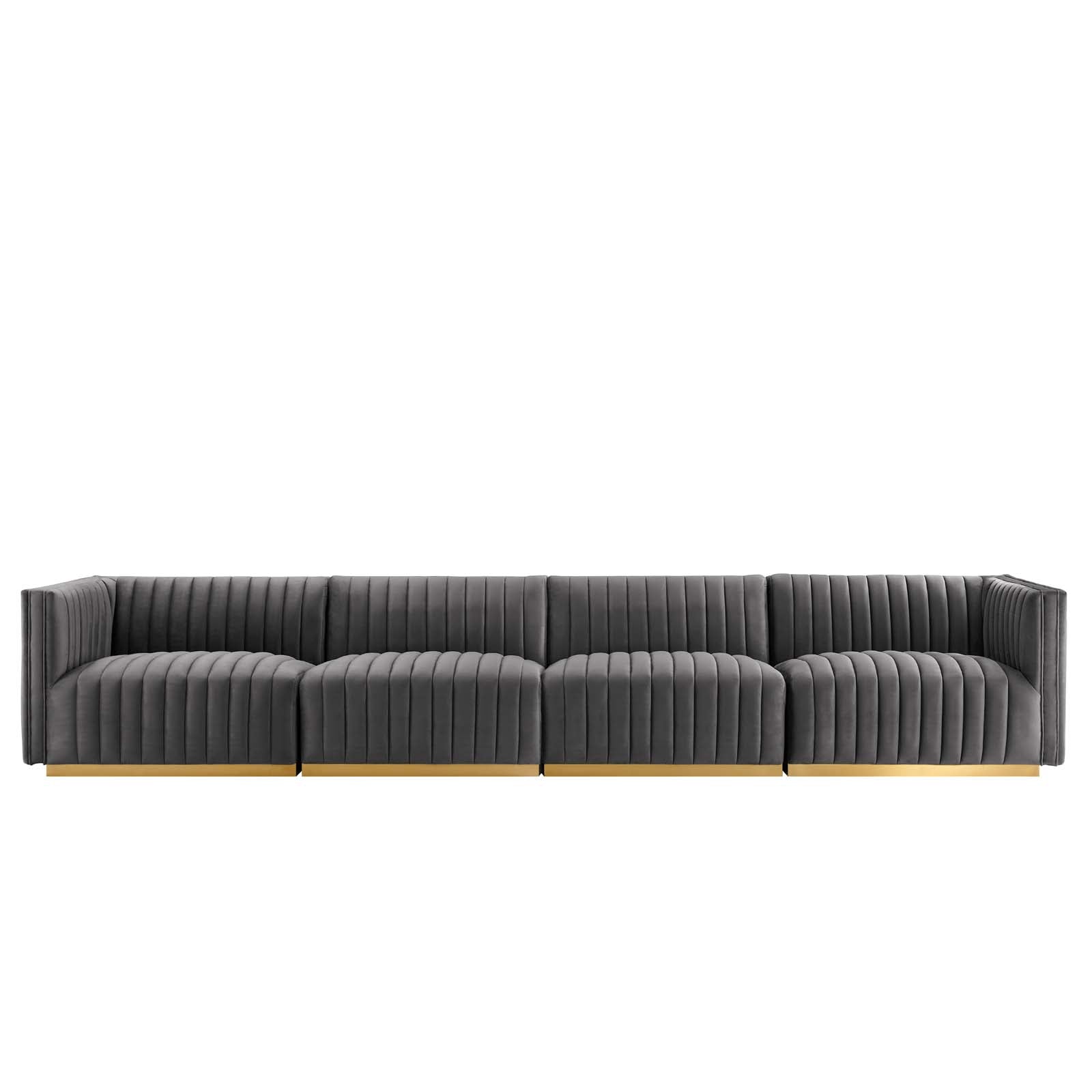 Conjure Channel Tufted Performance Velvet 4-Piece Sofa By Modway - EEI-5845 | Sofas - 33
