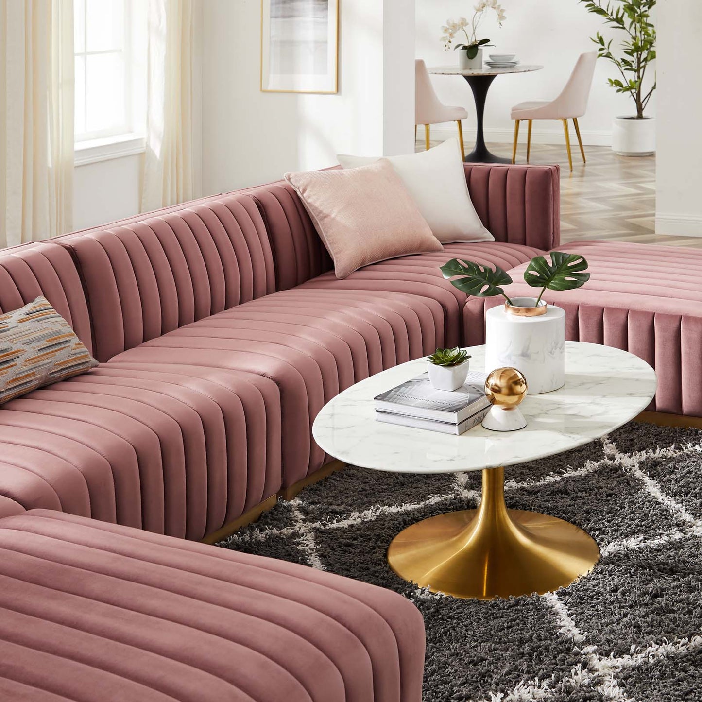 Conjure Channel Tufted Performance Velvet 6-Piece Sectional By Modway - EEI-5846 | Sectional - 24