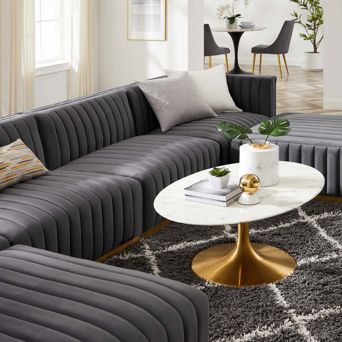 Conjure Channel Tufted Performance Velvet 6-Piece Sectional By Modway - EEI-5846 | Sectional - 40