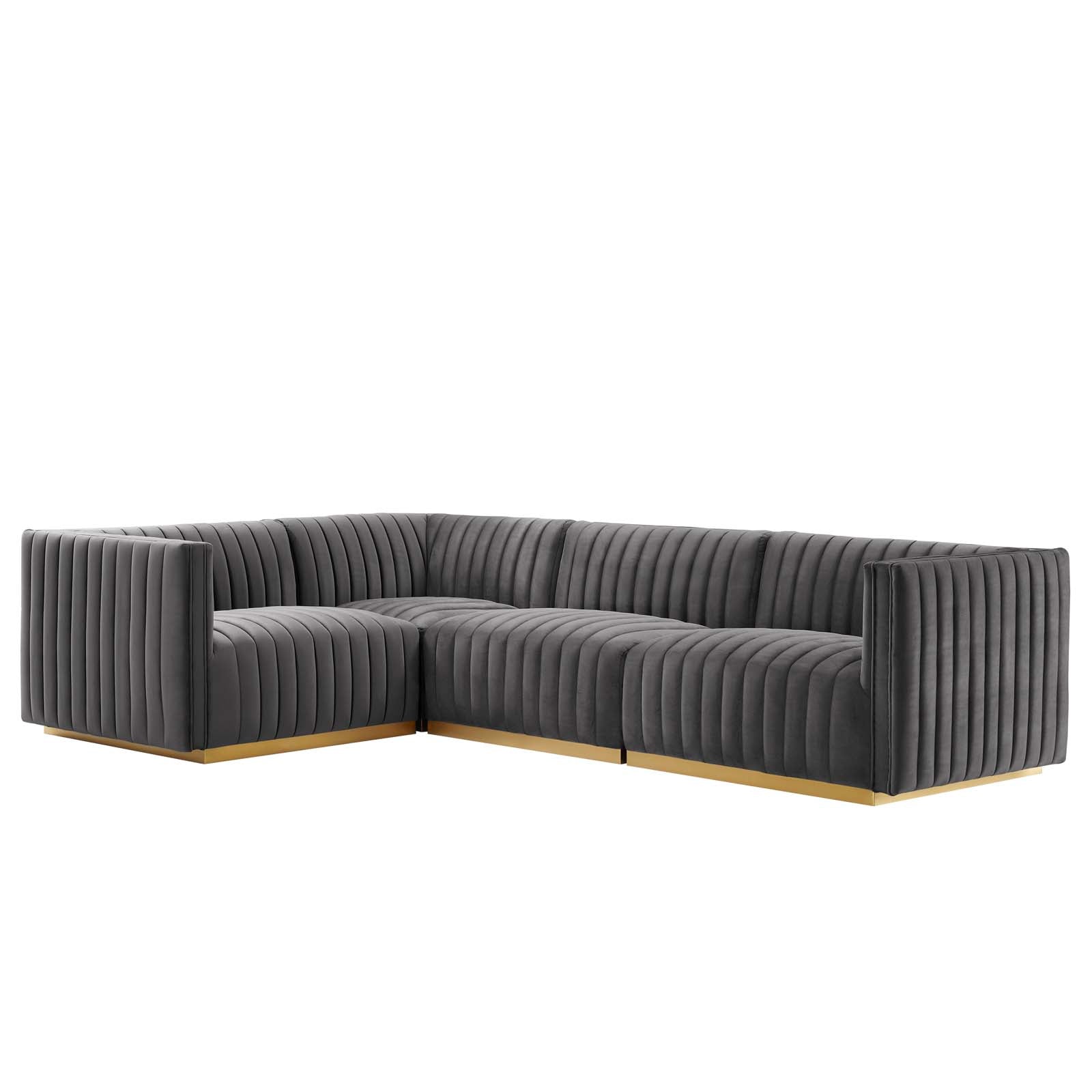 Conjure Channel Tufted Performance Velvet 4-Piece Sectional By Modway - EEI-5847 | Sectional - 33