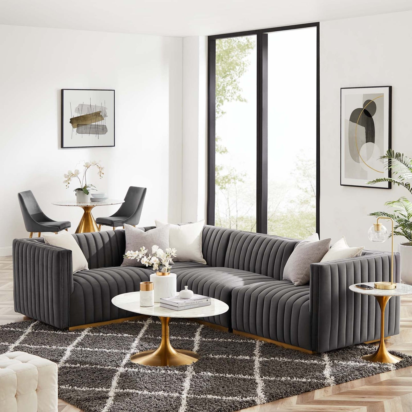 Conjure Channel Tufted Performance Velvet 4-Piece Sectional By Modway - EEI-5847 | Sectional - 41