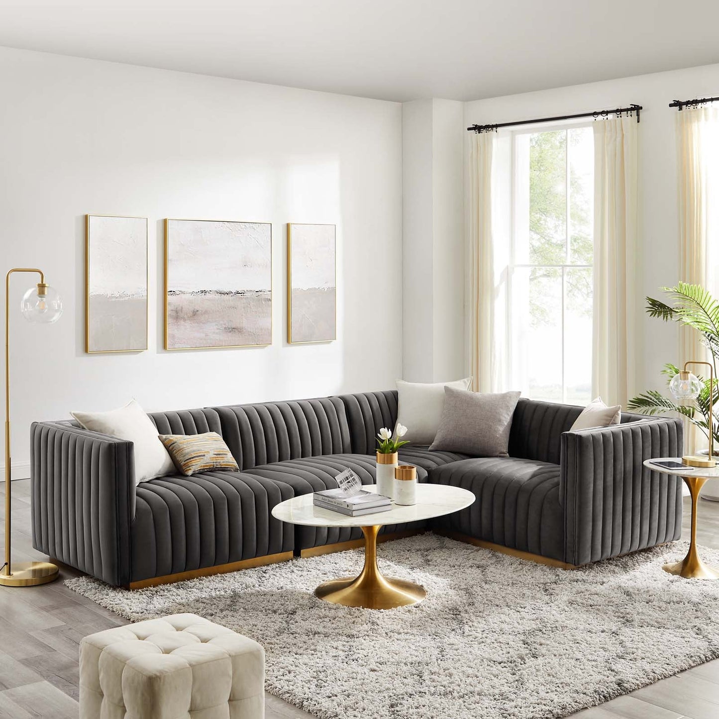 Conjure Channel Tufted Performance Velvet 4-Piece Sectional By Modway - EEI-5848 | Sectional - 41