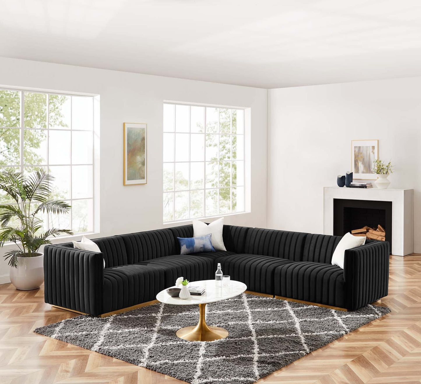 Conjure Channel Tufted Performance Velvet 5-Piece Sectional By Modway - EEI-5849 | Sectional