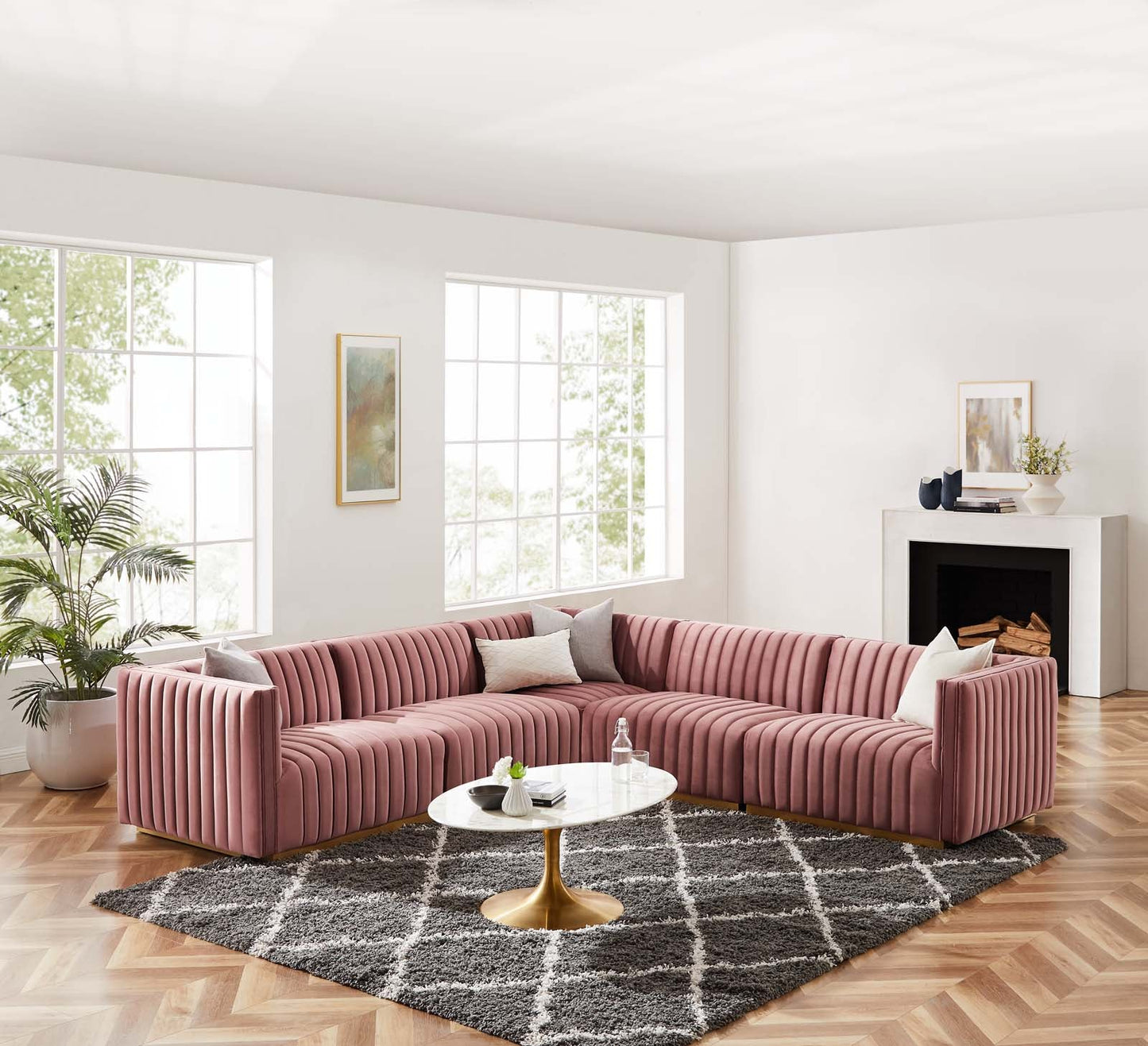 Conjure Channel Tufted Performance Velvet 5-Piece Sectional By Modway - EEI-5849 | Sectional - 25