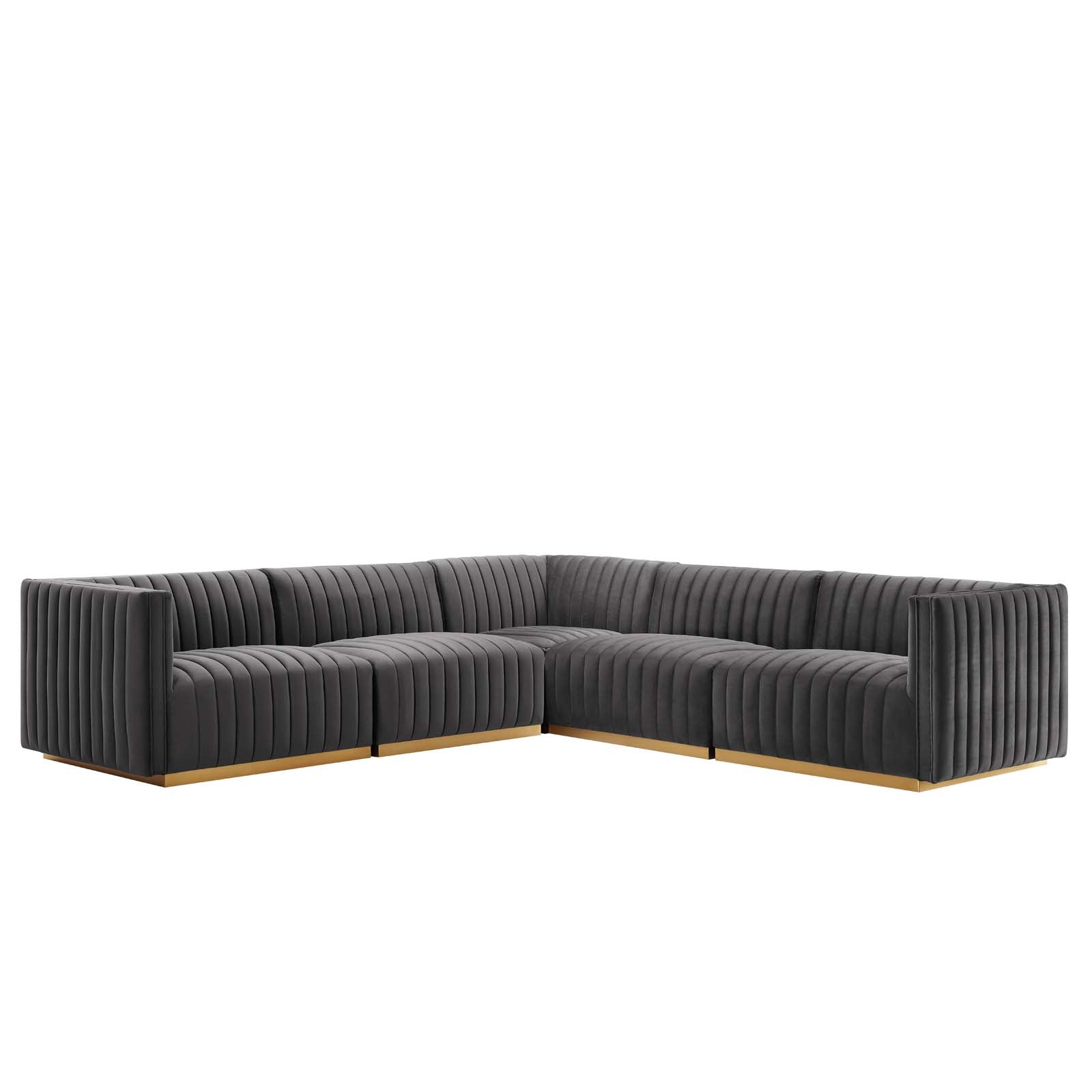 Conjure Channel Tufted Performance Velvet 5-Piece Sectional By Modway - EEI-5849 | Sectional - 33