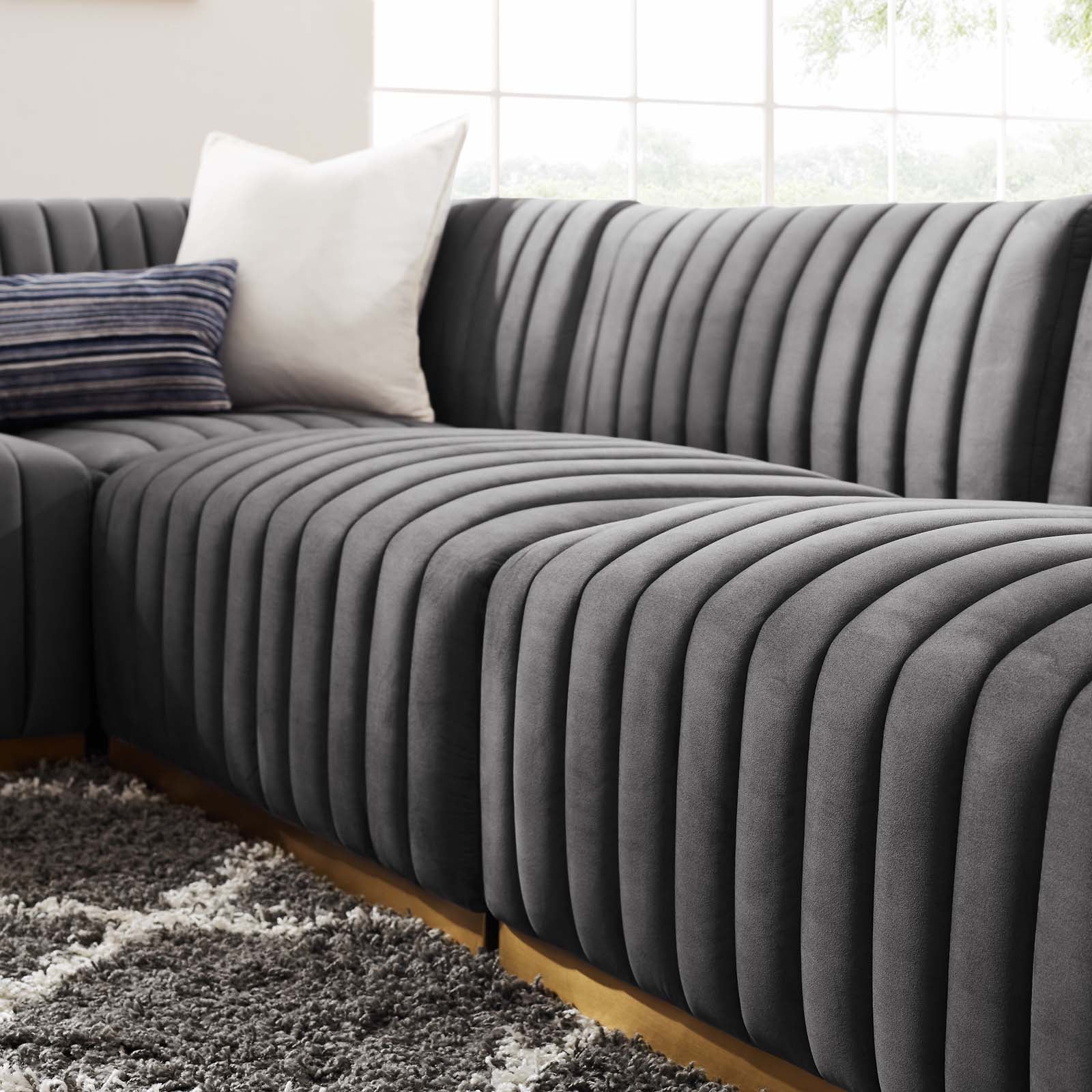 Conjure Channel Tufted Performance Velvet 5-Piece Sectional By Modway - EEI-5849 | Sectional - 40