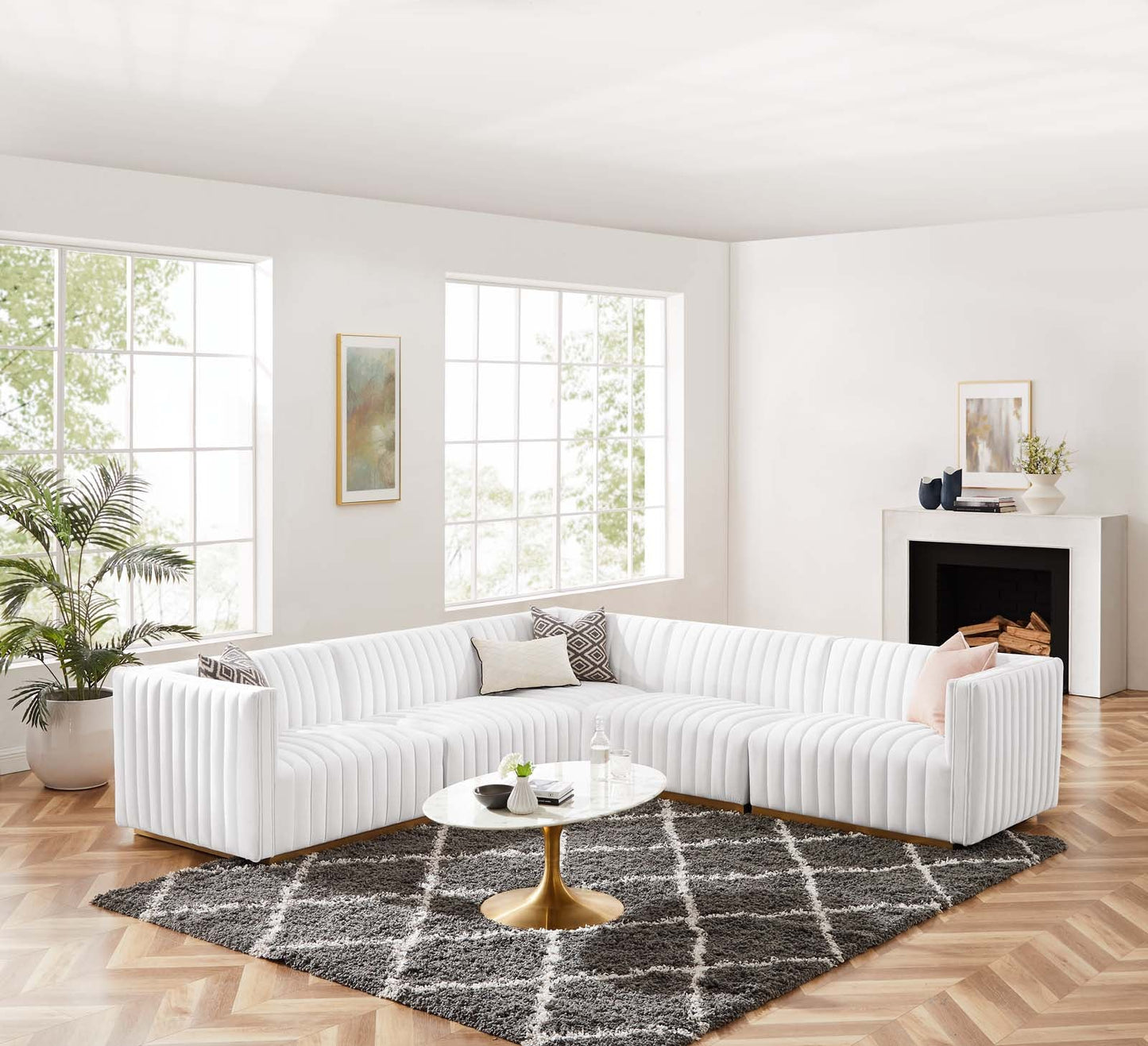 Conjure Channel Tufted Performance Velvet 5-Piece Sectional By Modway - EEI-5849 | Sectional - 73