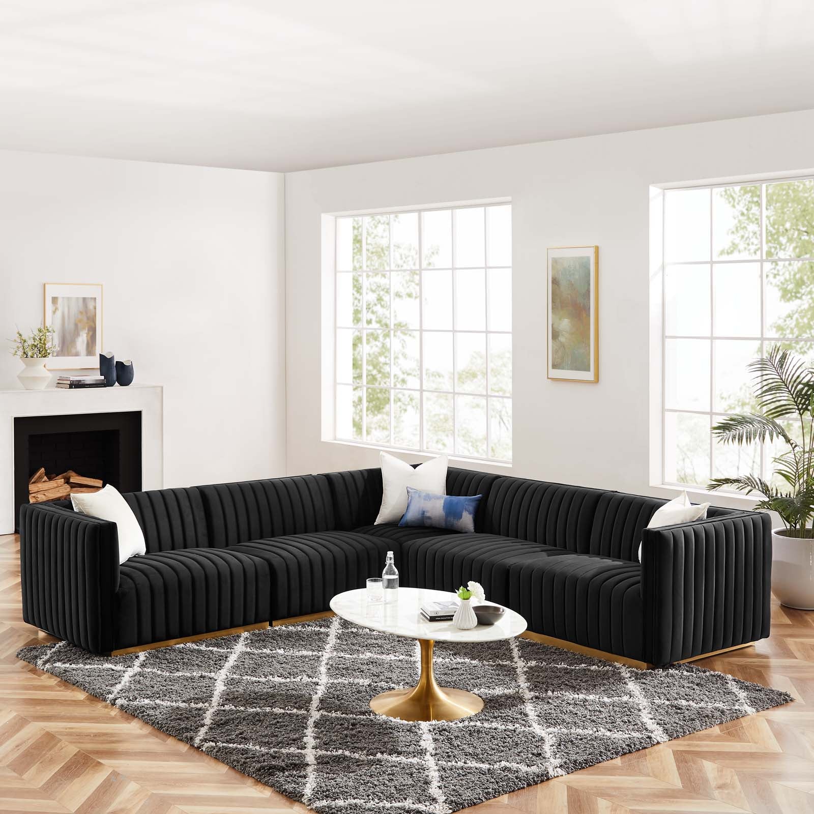 Conjure Channel Tufted Performance Velvet 5-Piece Sectional By Modway - EEI-5850 | Sectional