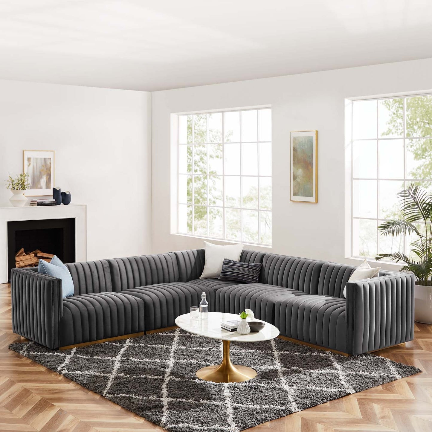 Conjure Channel Tufted Performance Velvet 5-Piece Sectional By Modway - EEI-5850 | Sectional - 41