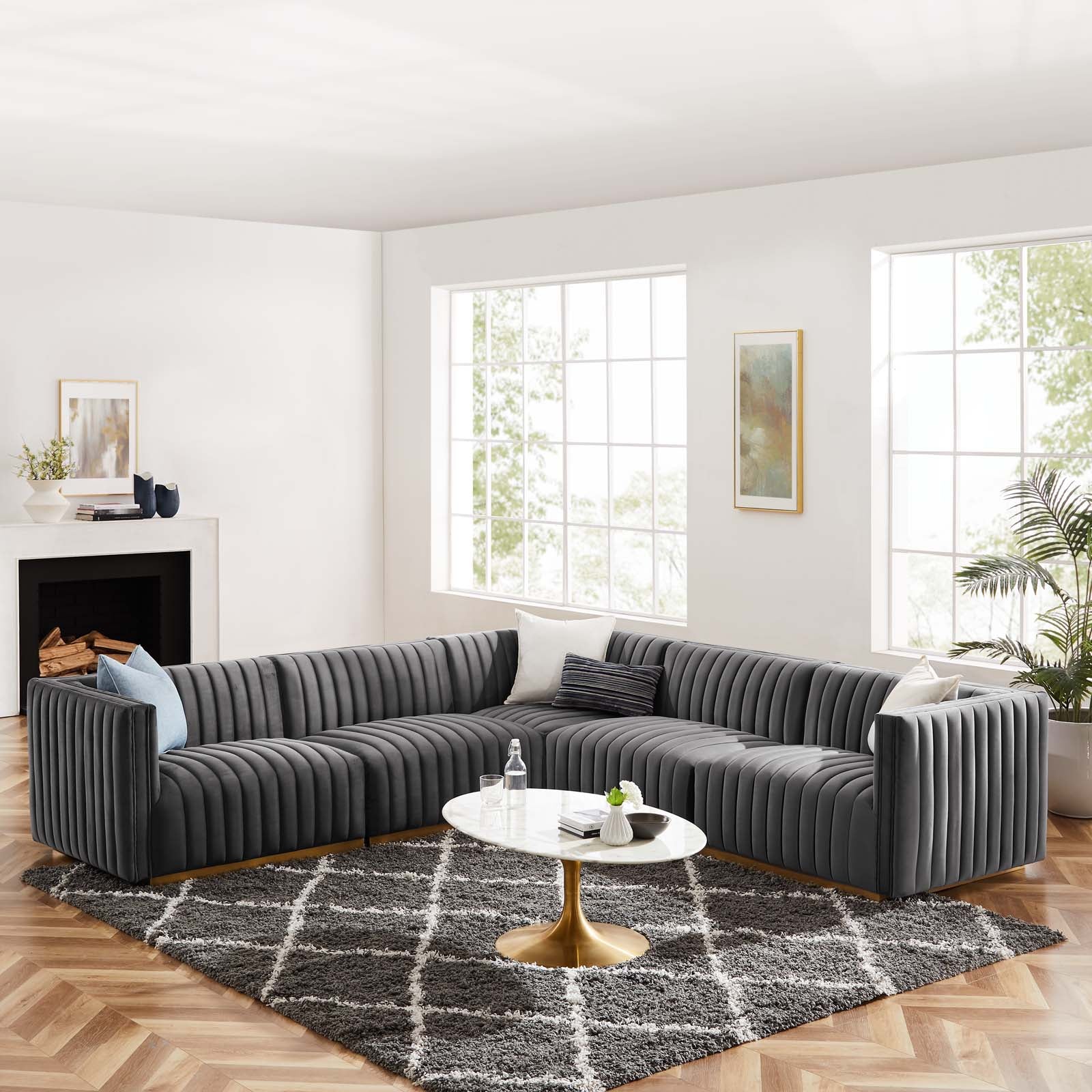 Conjure Channel Tufted Performance Velvet 5-Piece Sectional By Modway - EEI-5850 | Sectional - 41