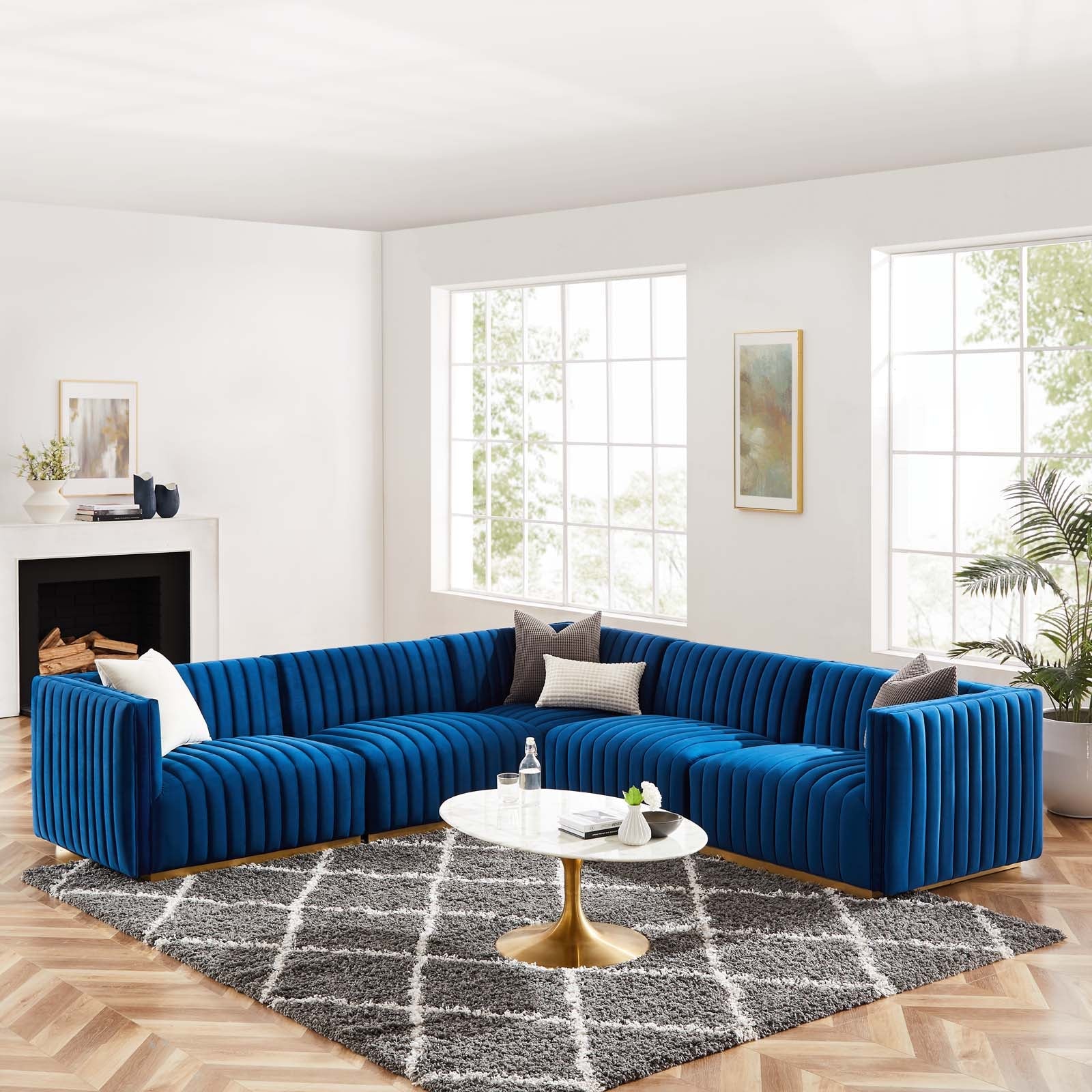 Conjure Channel Tufted Performance Velvet 5-Piece Sectional By Modway - EEI-5850 | Sectional - 57