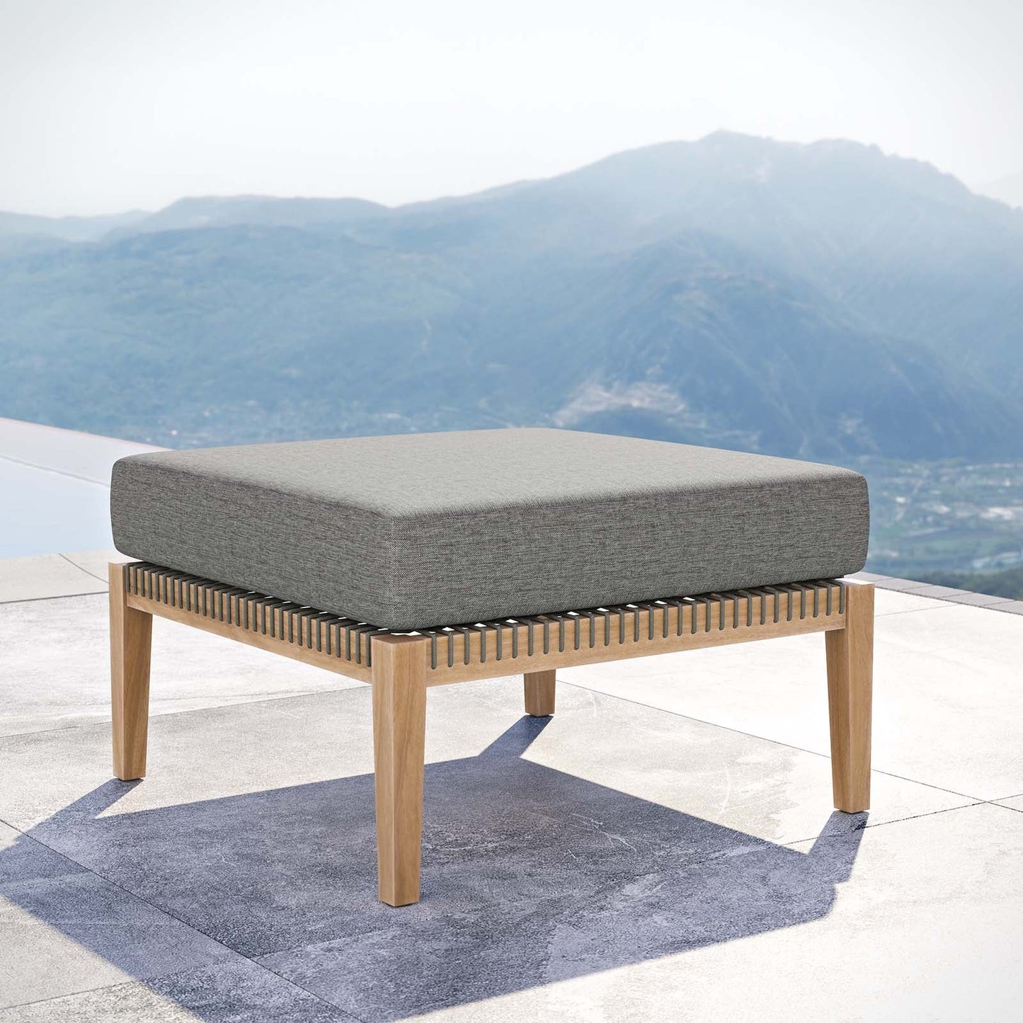 Clearwater Outdoor Patio Teak Wood Ottoman By Modway - EEI-5854 | Outdoor Ottomans