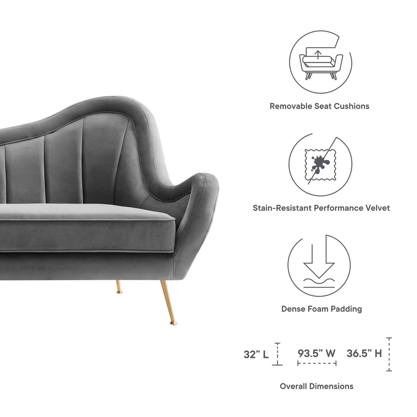 Cheshire Channel Tufted Performance Velvet Sofa By Modway - EEI-5874 | Sofas - 23