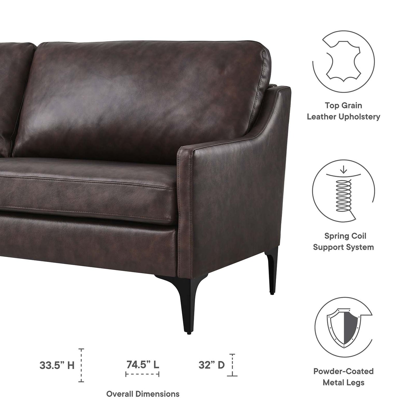 Corland Leather Sofa By Modway - EEI-6018 | Sofas - 7