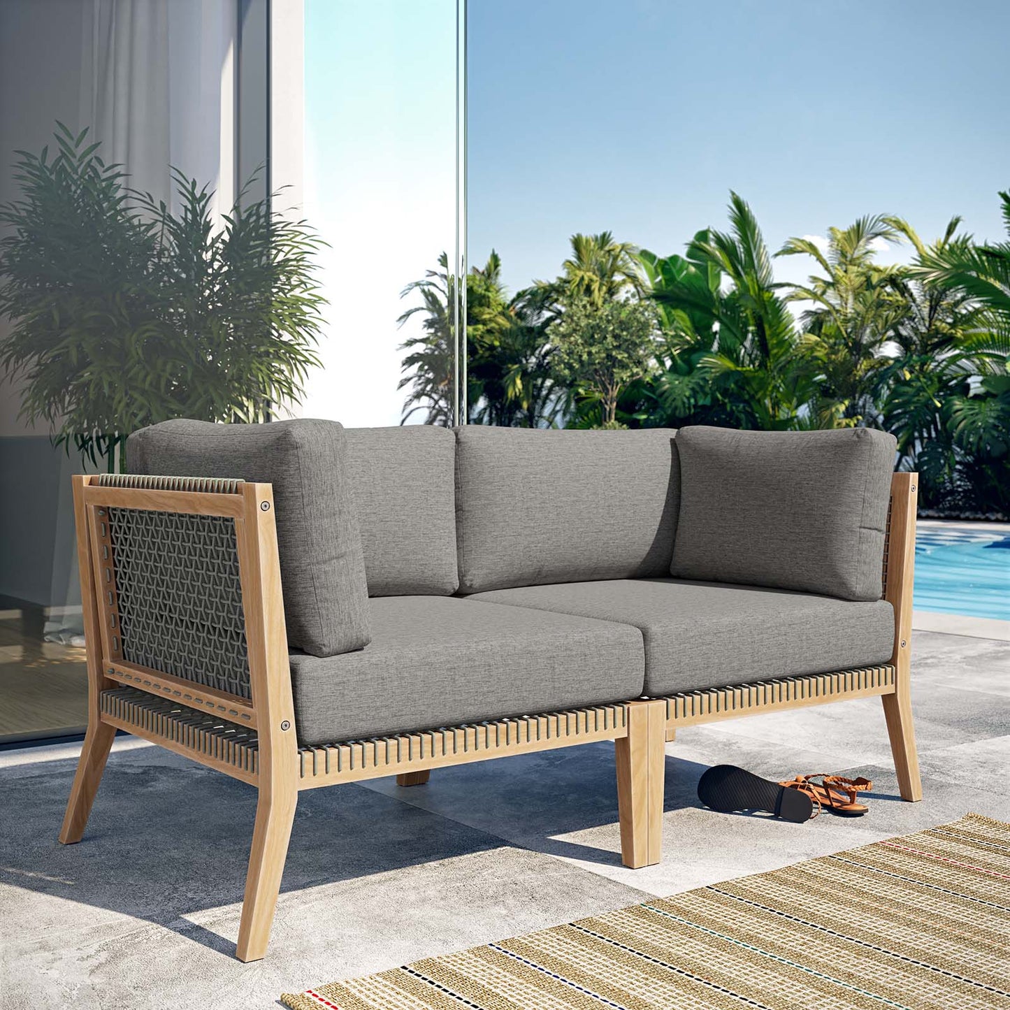 Clearwater Outdoor Patio Teak Wood Loveseat By Modway - EEI-6119 | Outdoor Sofas, Loveseats & Sectionals